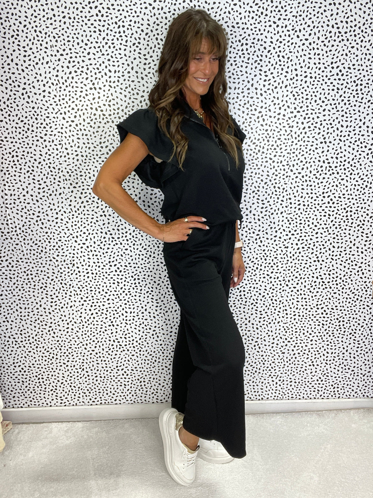 Gracie P Midnight Flair Textured Ruffle Sleeve Pant Set