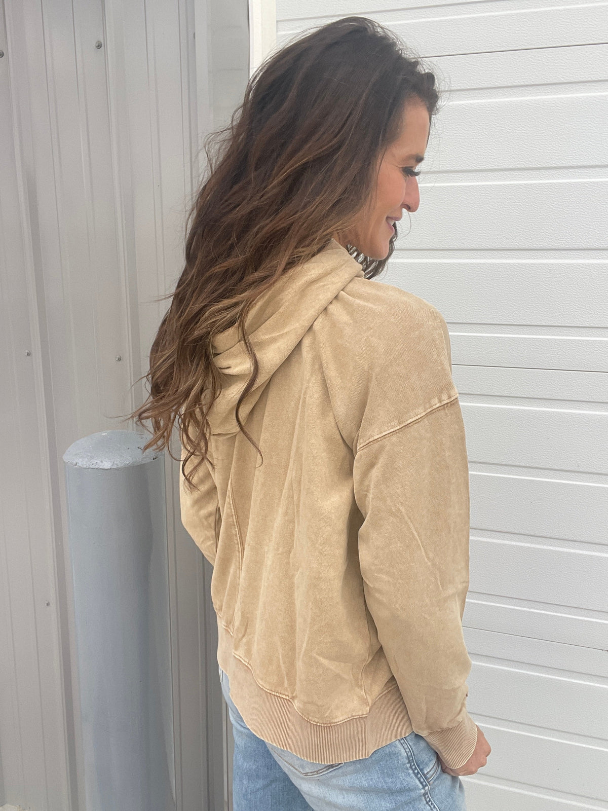 Happy All Around Mineral Washed Hoodie In 4 Colors: Camel, Coral, Smoke, Blue *Final Sale*