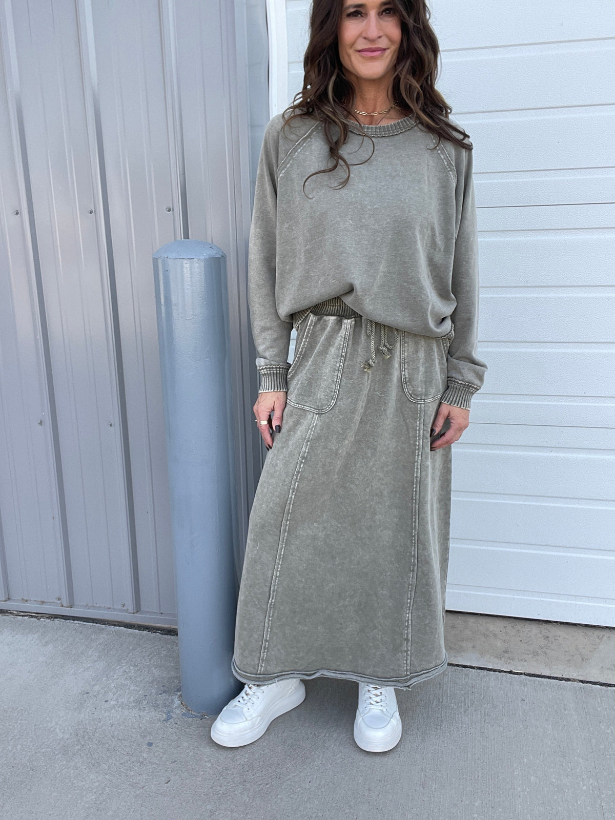 Coming Through Mineral Washed Skirt In 3 Colors: Camel, Mocha, Olive *Final Sale*