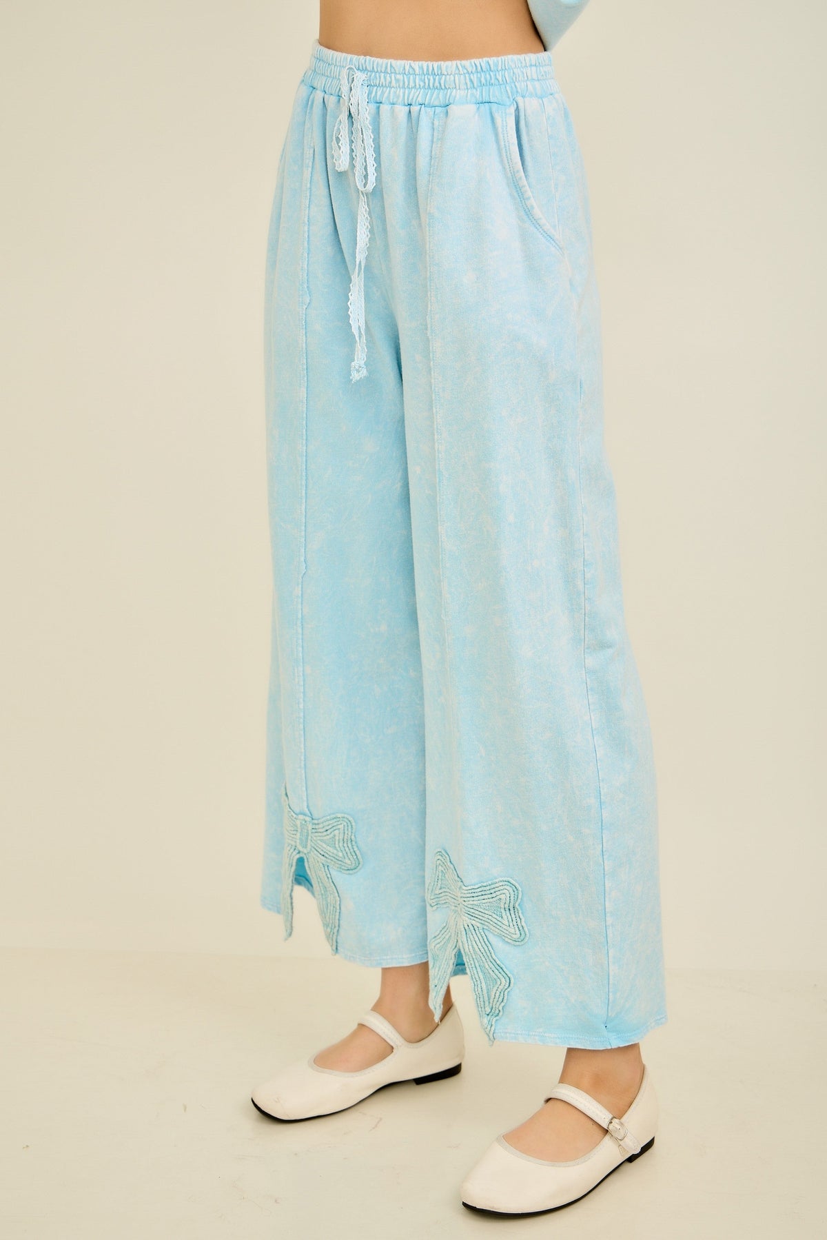 Charmed By Bows Mineral Washed Slit Pants In 6 Colors