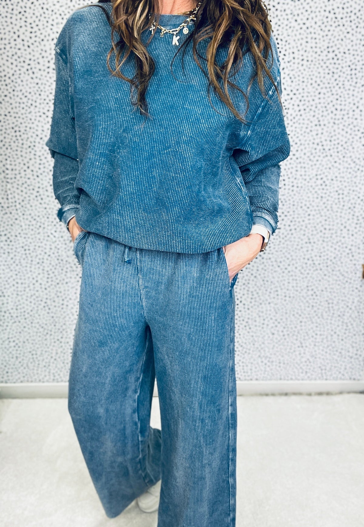 Snow Washed Corded Straight Leg Pants In 3 Colors