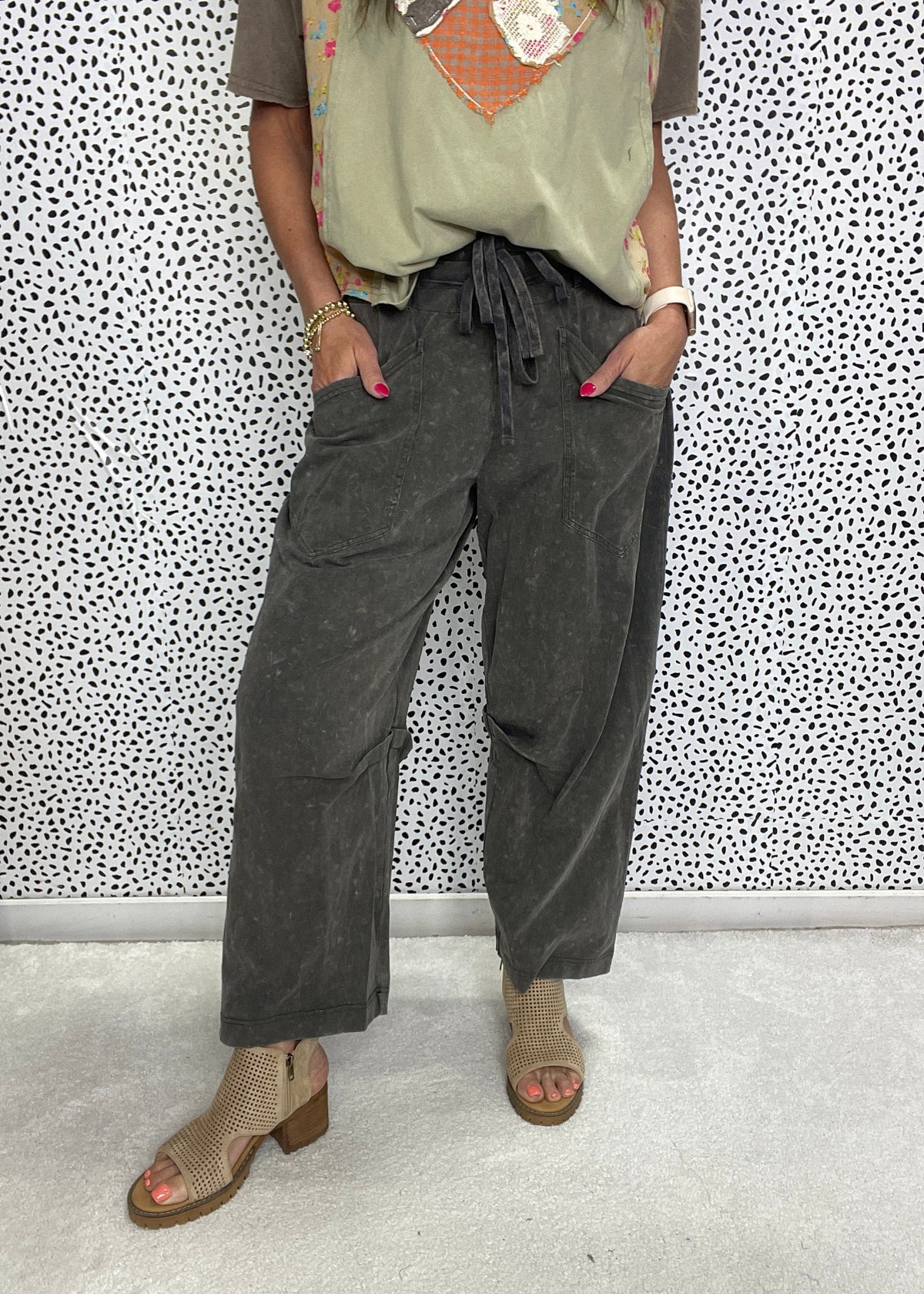 Standing Clear Mineral Washed Terry Knit Pants In Ash *Final Sale*
