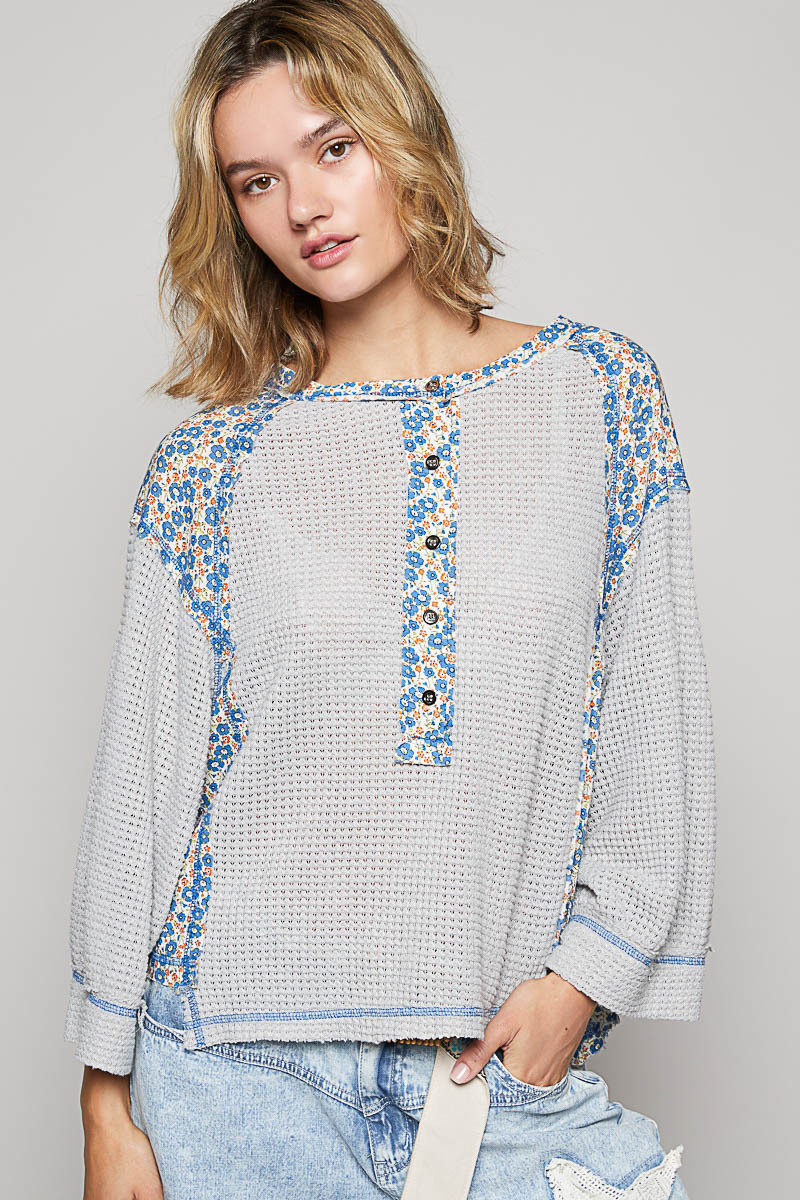 POL Pretty Posies Floral Contrast Balloon 3/4 Sleeves *Final Sale*