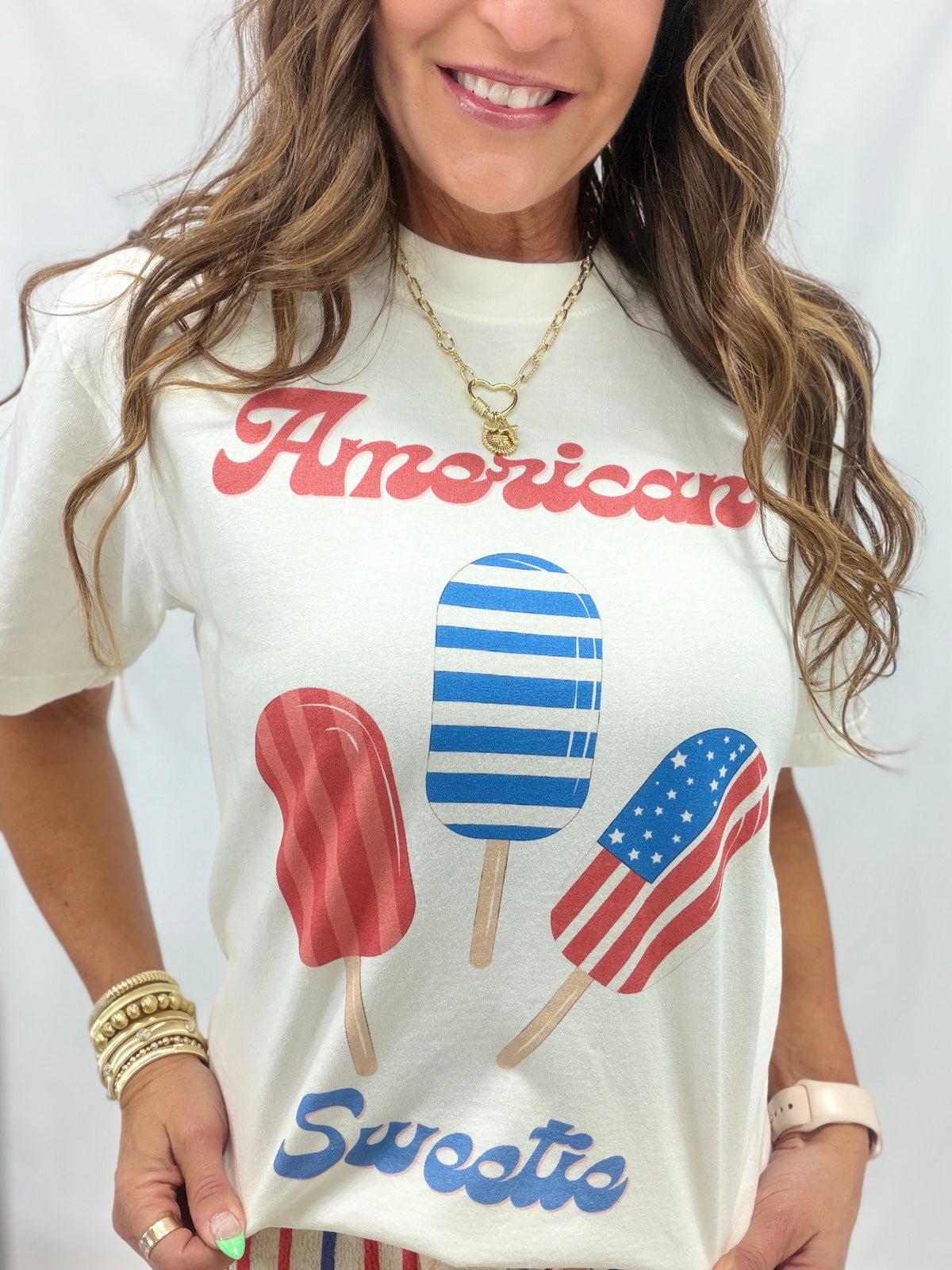Patriotic Popsicle American Sweets  Short Sleeve Tee In Cream