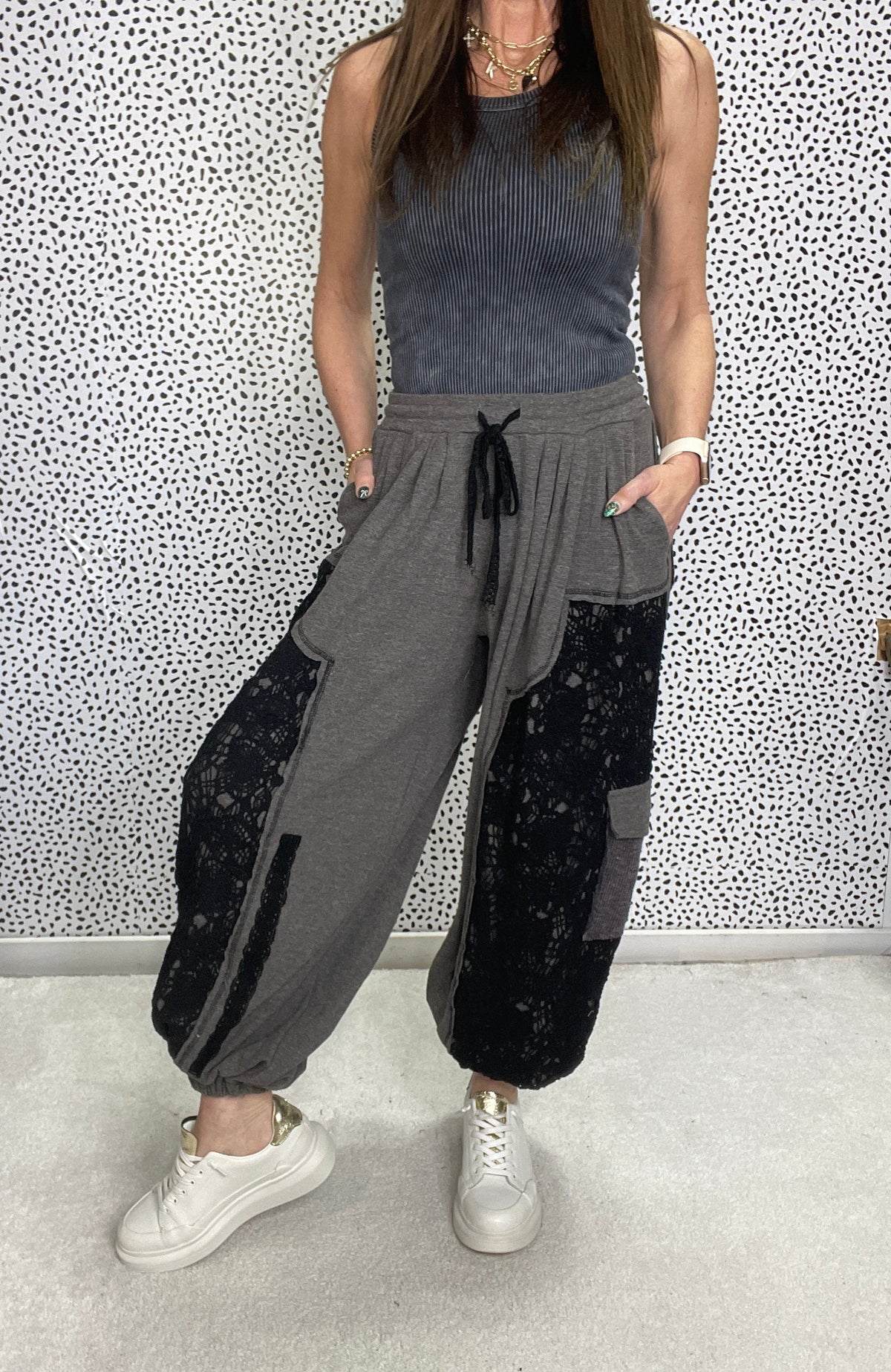 POL Give Me Your Best Crochet Mix Pants In 2 Colors: Almond, Black *Final Sale*