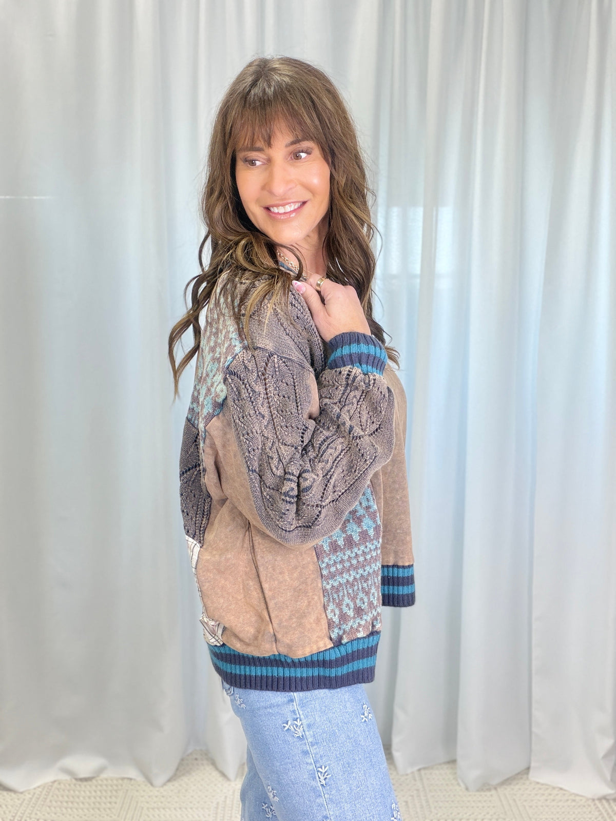 Oli & Hali Patchwork Cozy Crew In Charcoal *Final Sale*