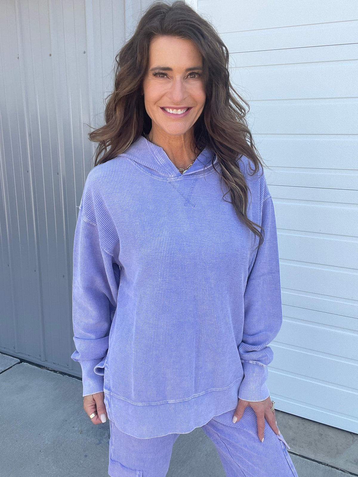Snow Washed Corded Hoodie In 3 Colors: Black, Light Mocha, Light Purple