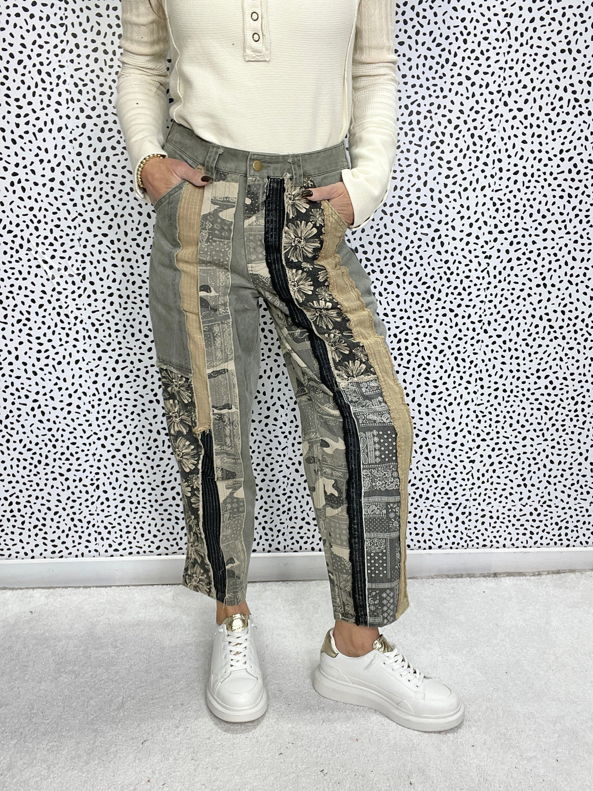 Oli & Hali It's Your Thing Washed Patchwork Twill Bottoms In 2 Colors *Final Sale*