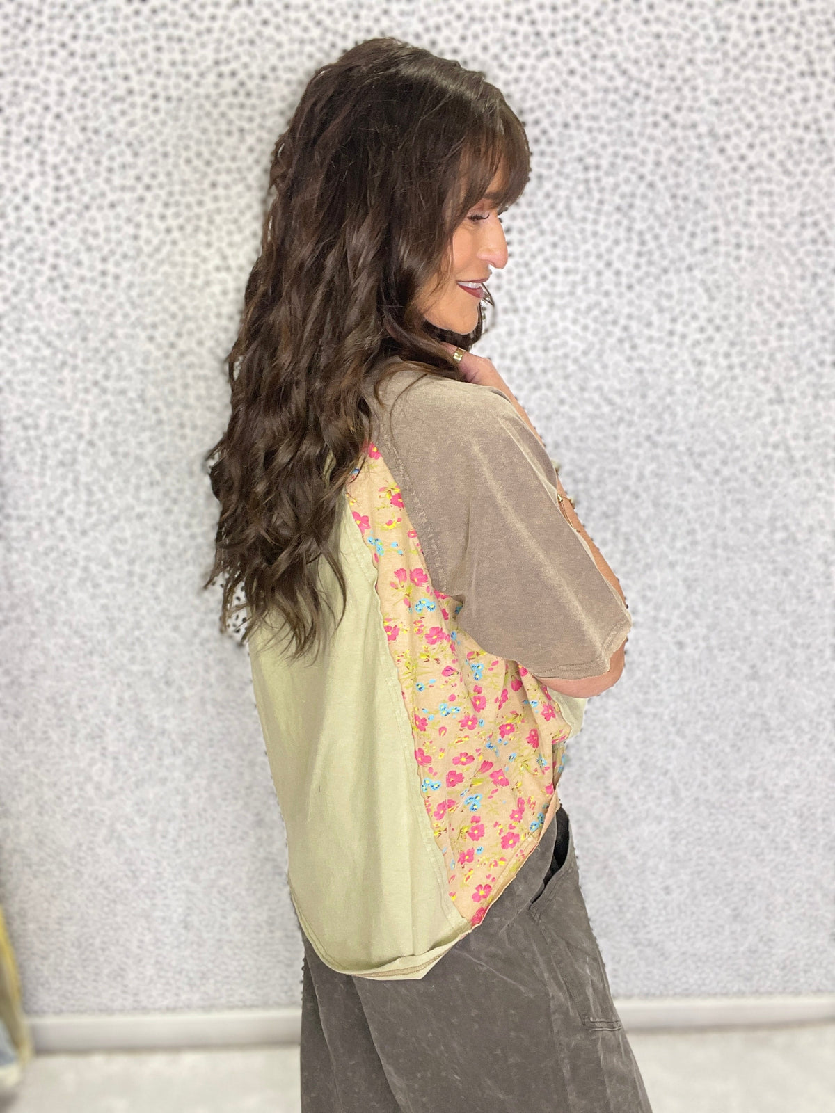 Floral Touch Heart Patch Mix And Match Mineral Washed Top In 2 Colors *Final Sale*