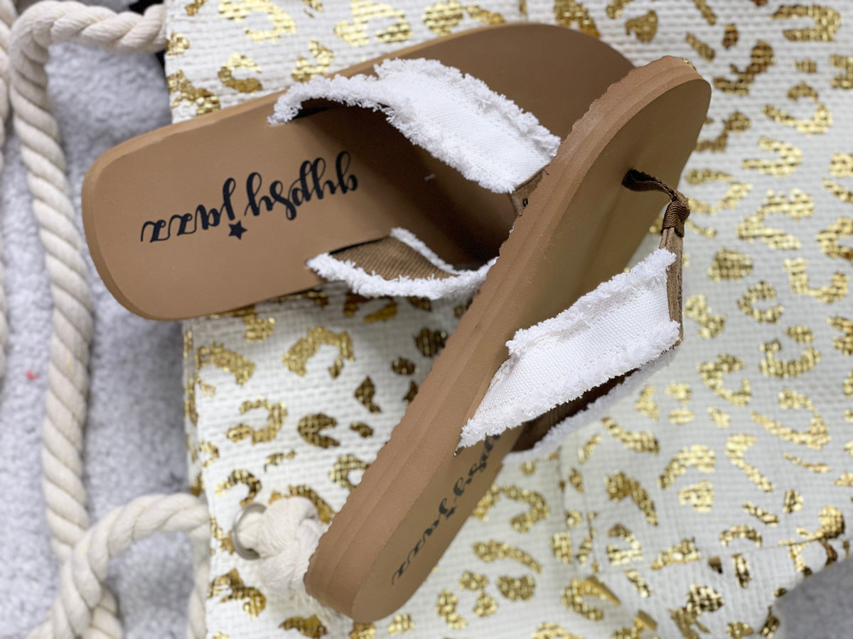 GJazz White Twill Flip Flops