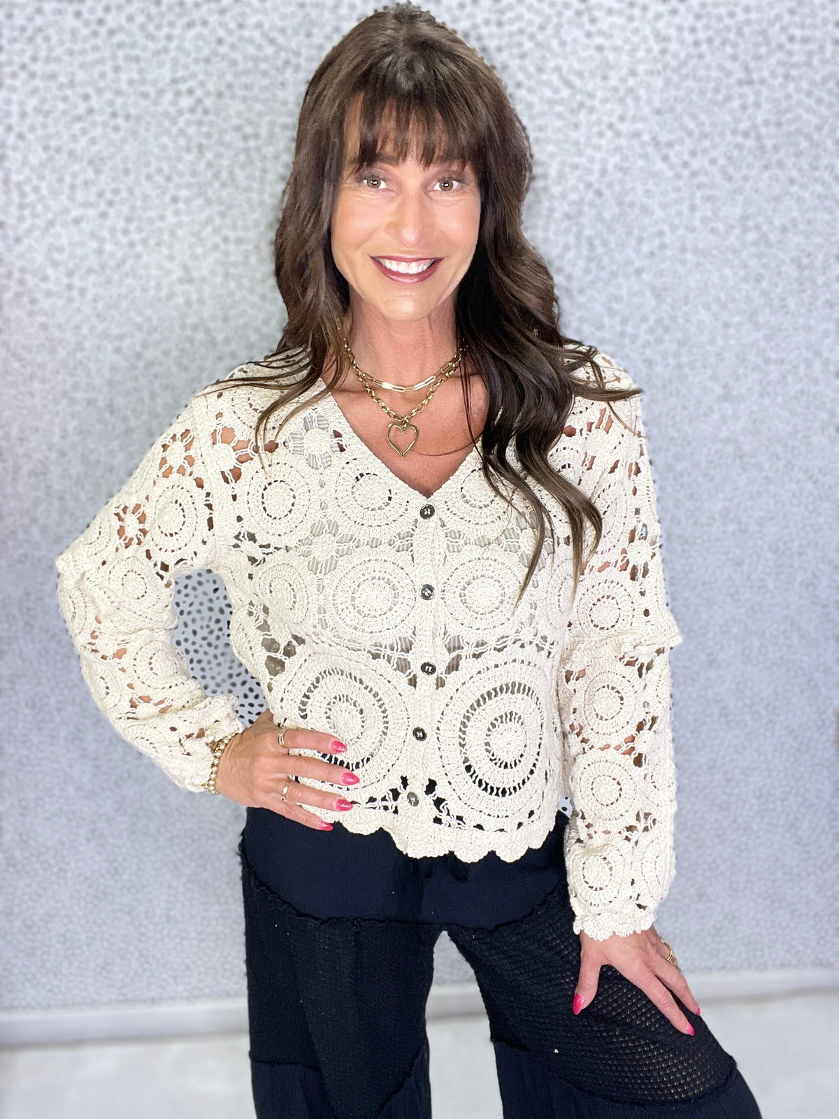 POL Fight For Me V-Neck Long Sleeve Crochet Cardigan In 2 Colors