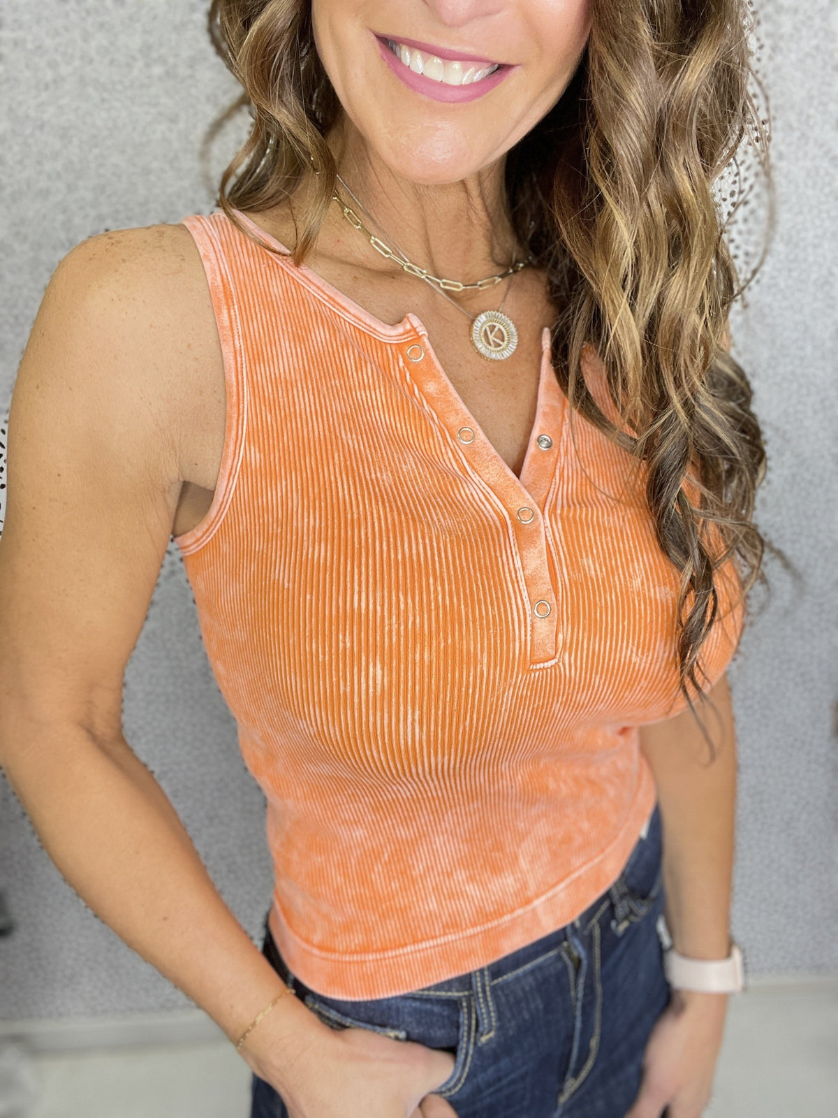 Mineral Wash Ribbed Henley Snap Front Tank In 7 Colors *Final Sale*