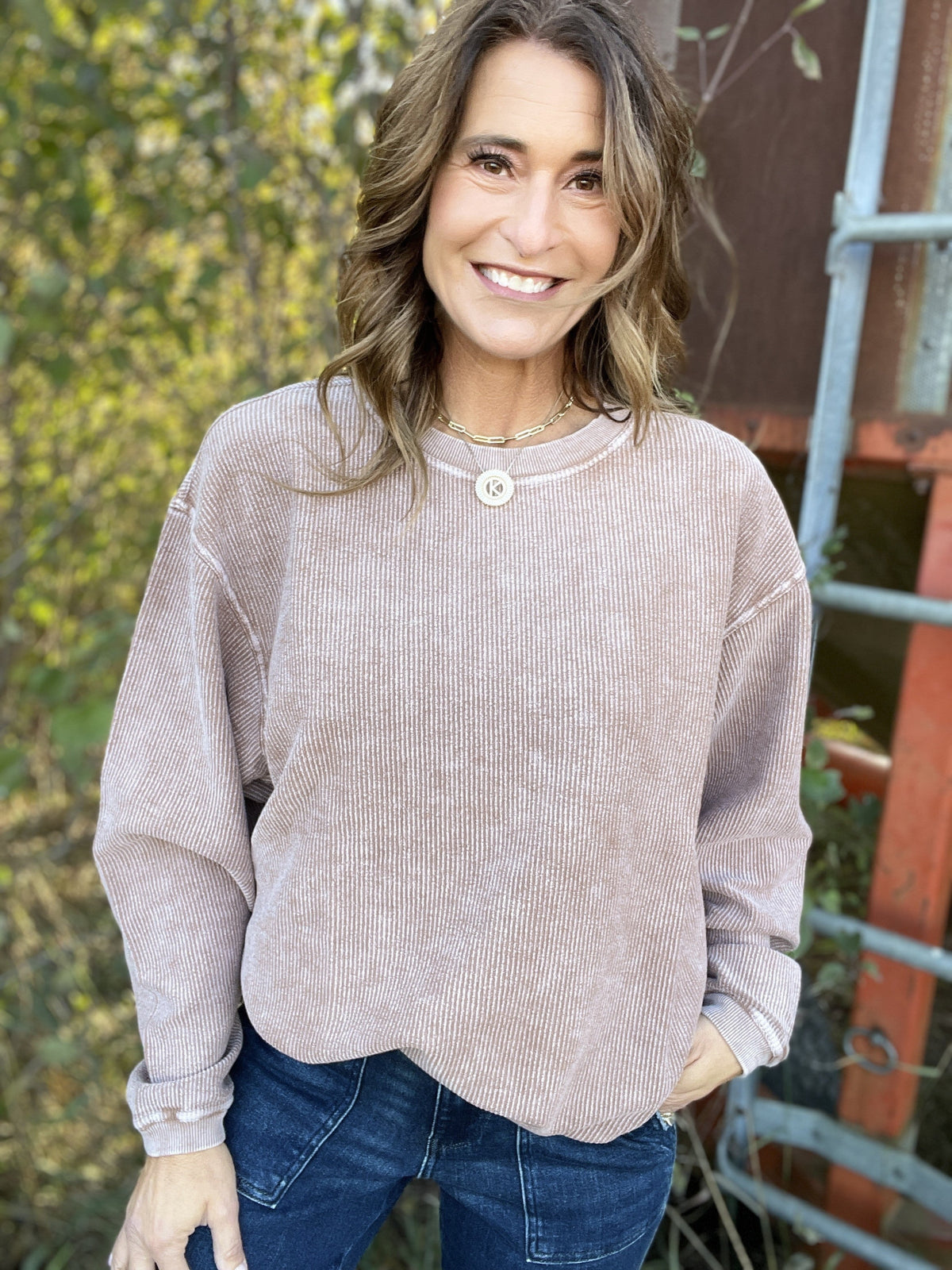 Snow Washed Essential Corded Crew Sweatshirt in Royal