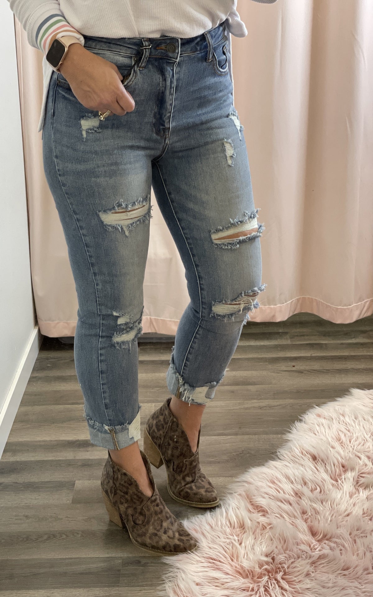 Risen Lizi Medium Blue Distressed Straight Leg Jeans 260M *Final Sale*