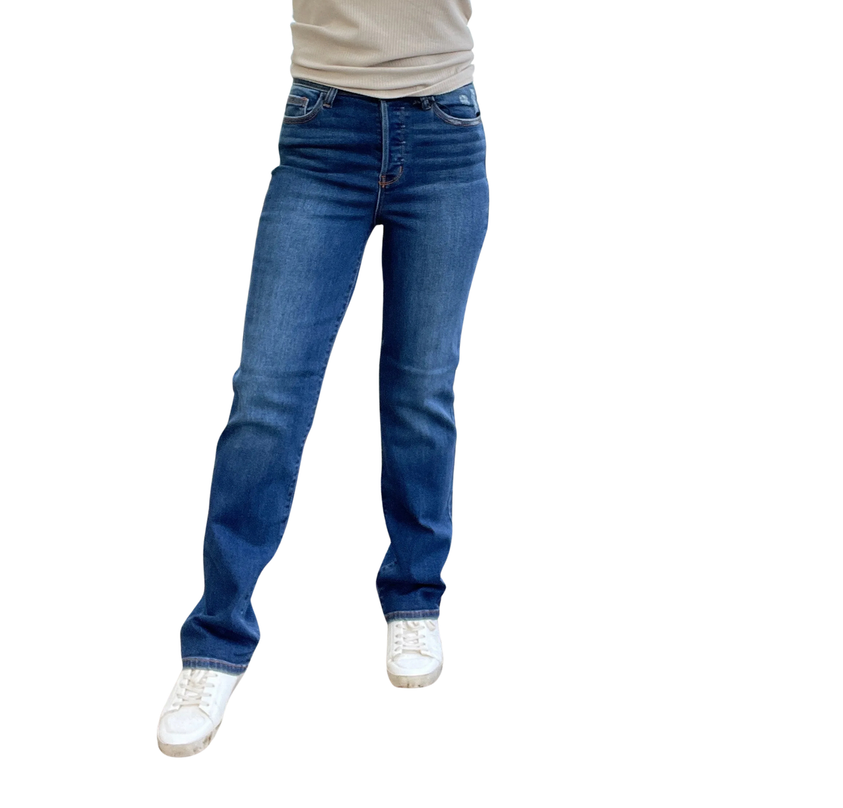 Pamela Judy Blue High Rise Button Fly Straight Jeans - duplicate