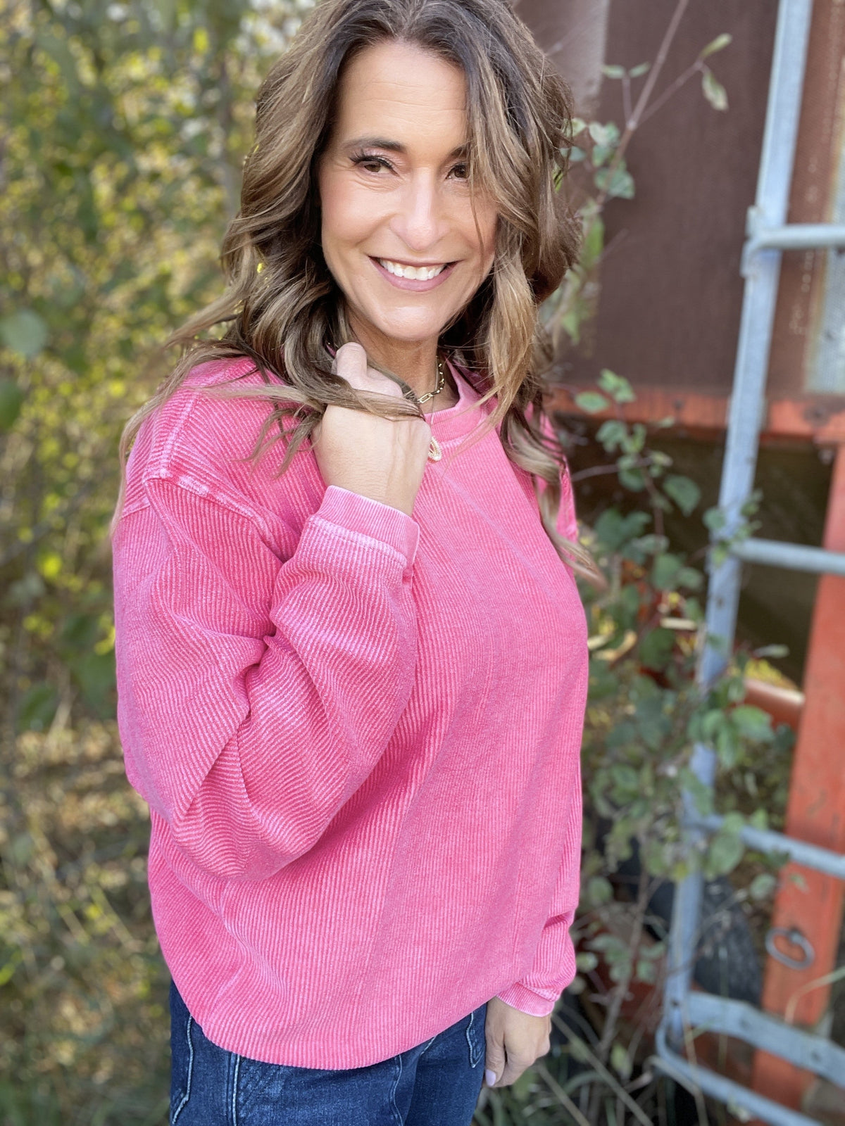 Snow Washed Essential Corded Crew Sweatshirt in Royal