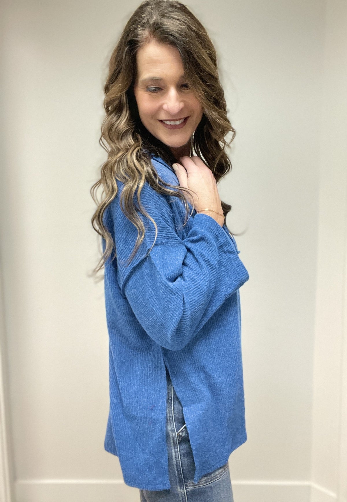 Button Me Up Brushed Ribbed Top in Royal Blue *Final Sale*