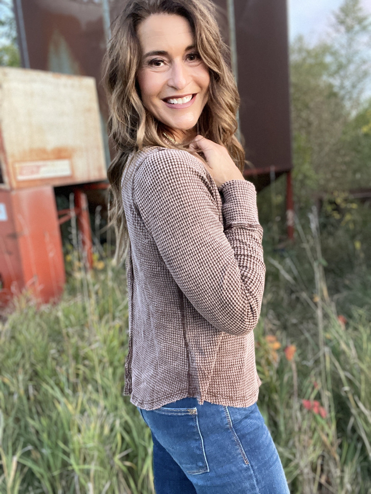 Up For It Washed Henley Waffle Top In 5 Colors *Final Sale*