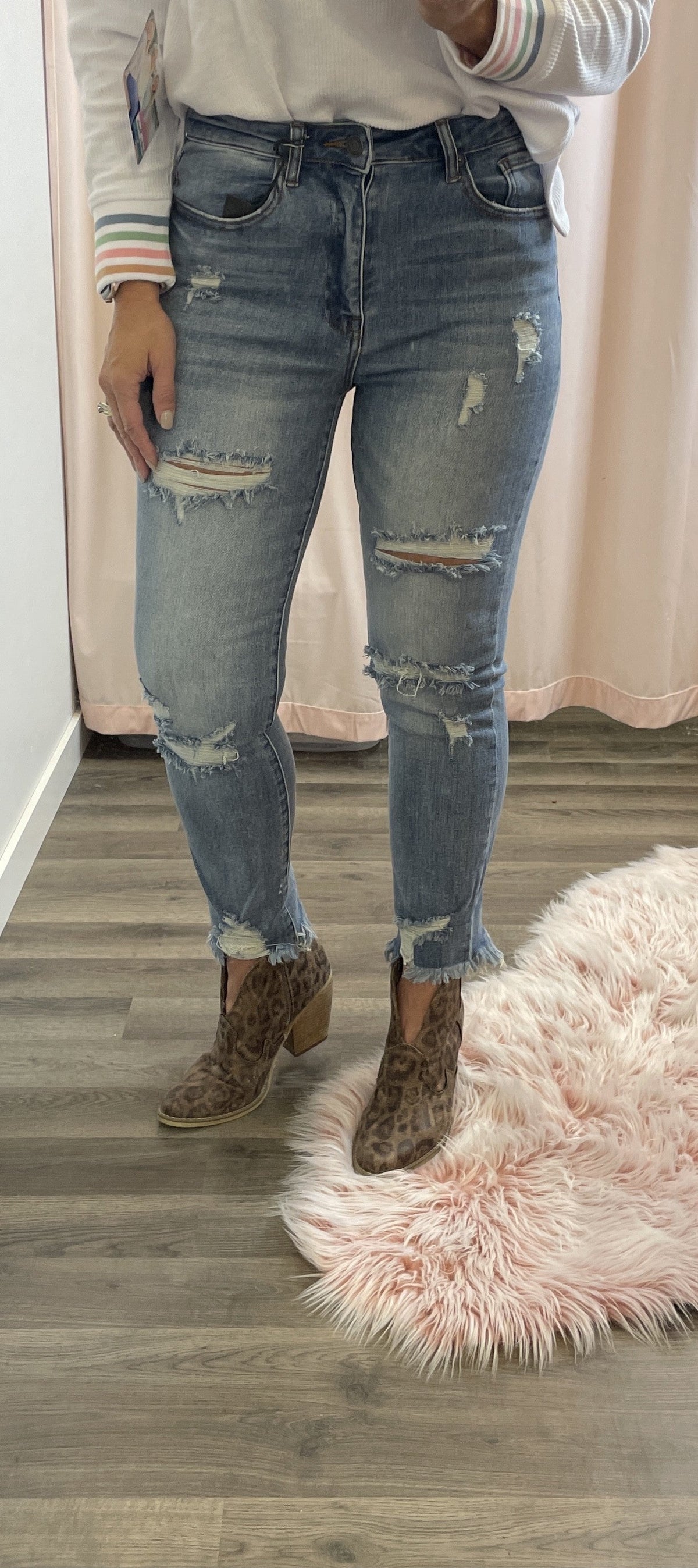 Risen Lizi Medium Blue Distressed Straight Leg Jeans 260M *Final Sale*