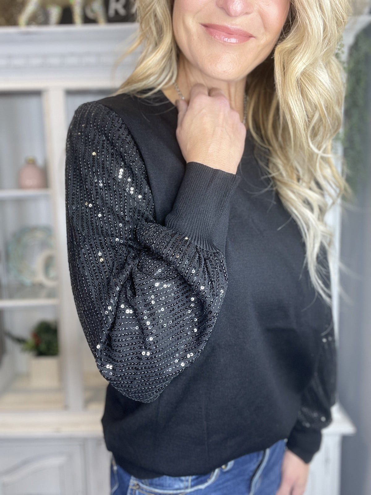 One Wild Night Sequin Sleeves Top In Black *Final Sale*