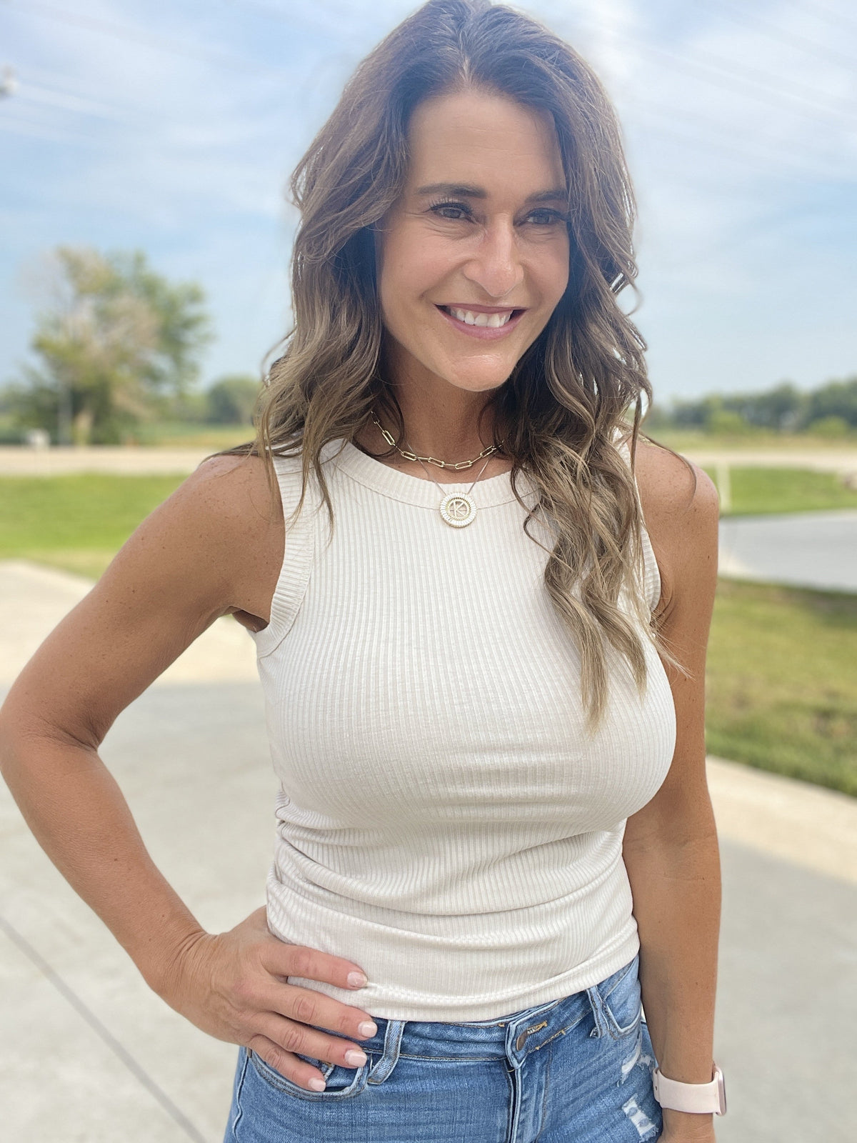 Ribbed Scoop Tank Top in Sand *Final Sale*