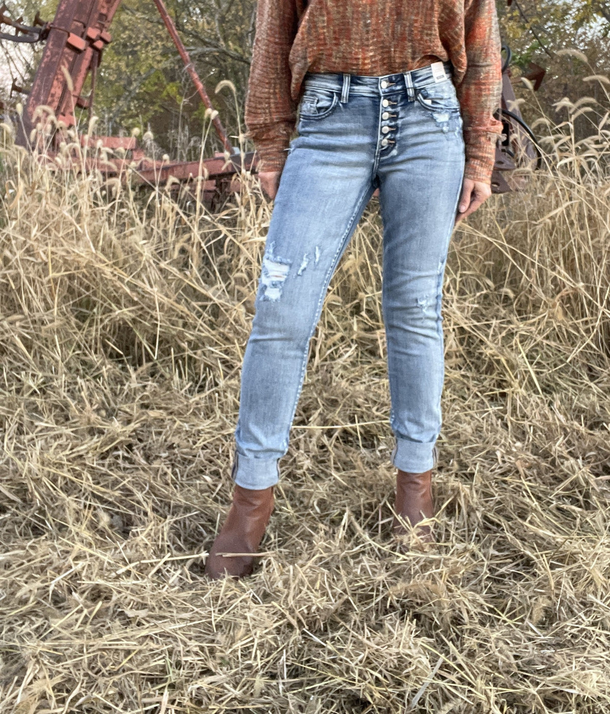Judy Blue Kepra Button Front Distressed Cuffed Boyfriend Jean 396 *Final Sale*
