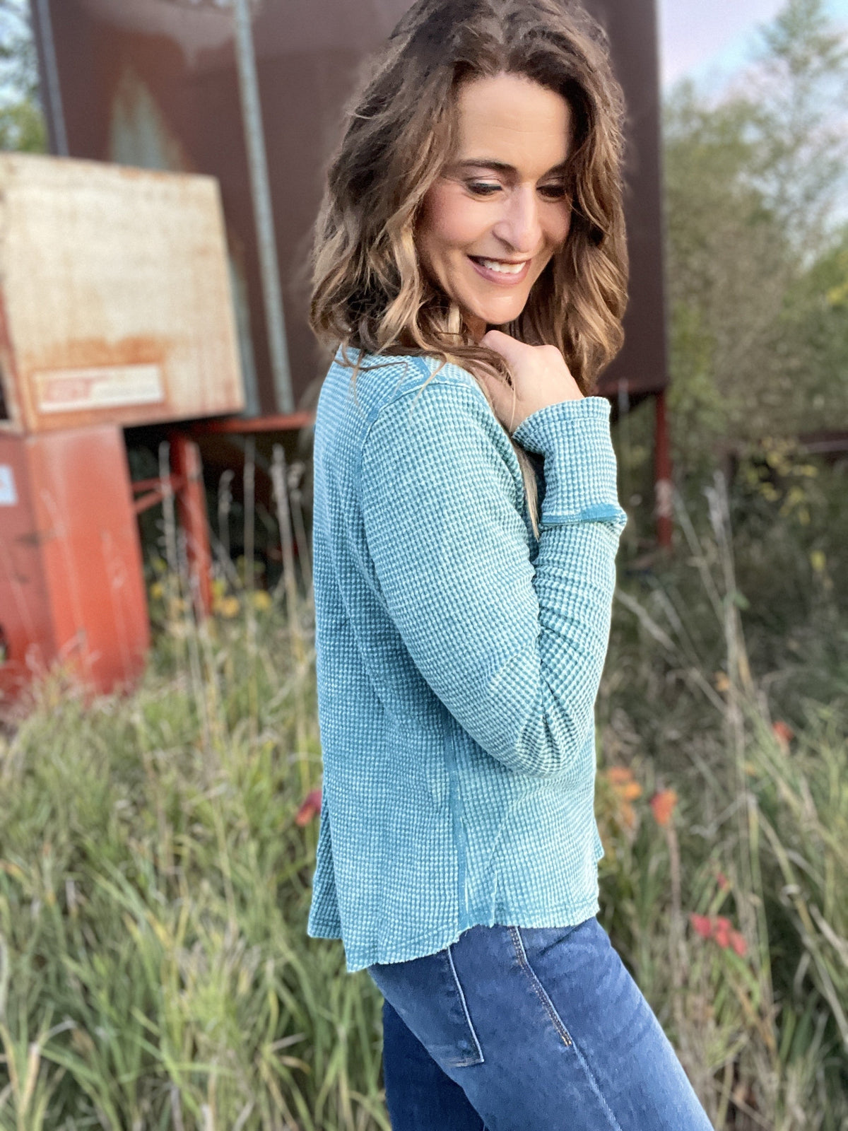 Up For It Washed Henley Waffle Top In 5 Colors *Final Sale*