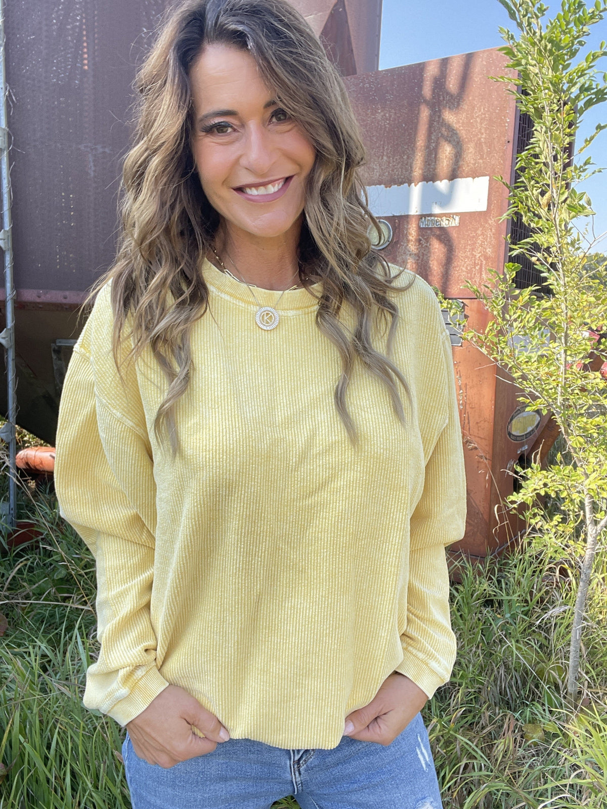 Snow Washed Essential Corded Crew Sweatshirt in Royal