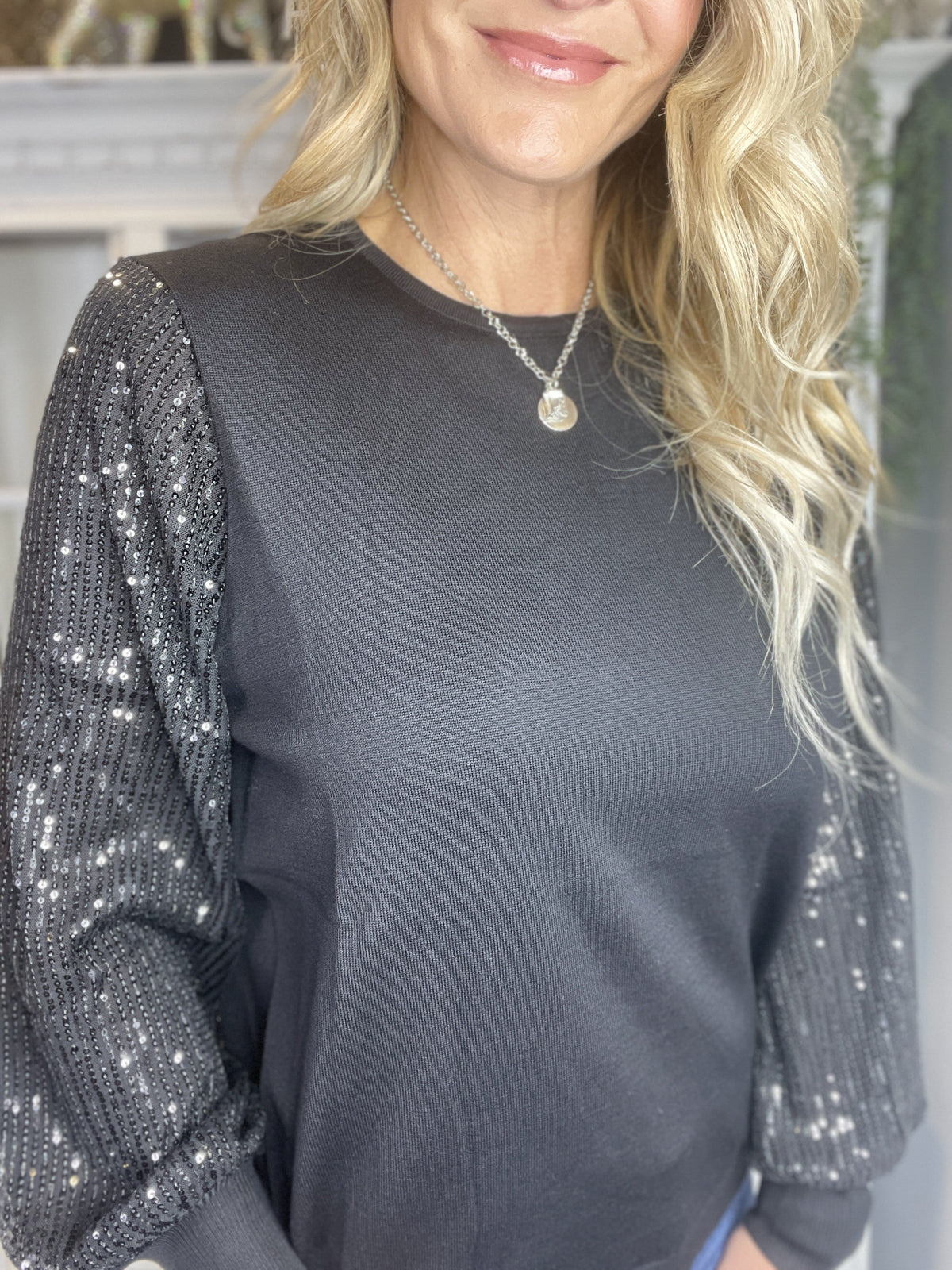 One Wild Night Sequin Sleeves Top In Black *Final Sale*