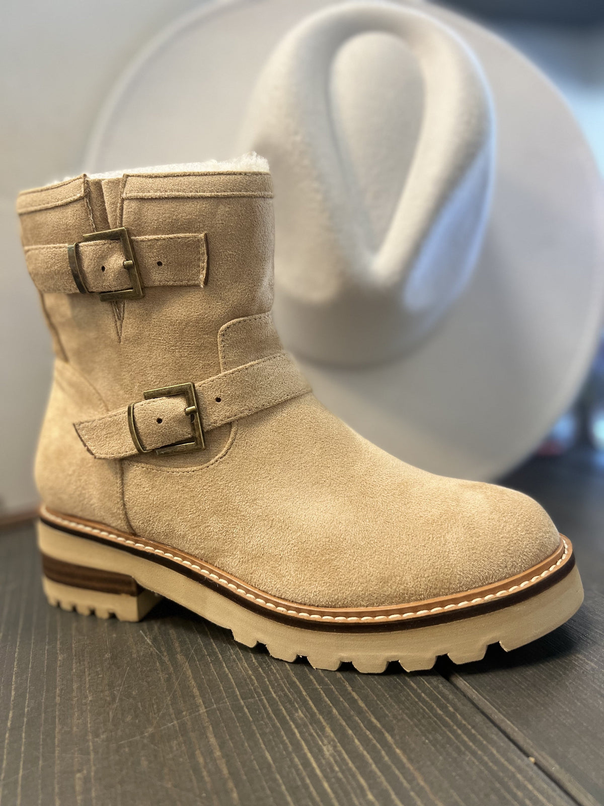 Corky's Receipts Sherpa Trim Buckle Boots In 2 Colors: Tan, Cognac