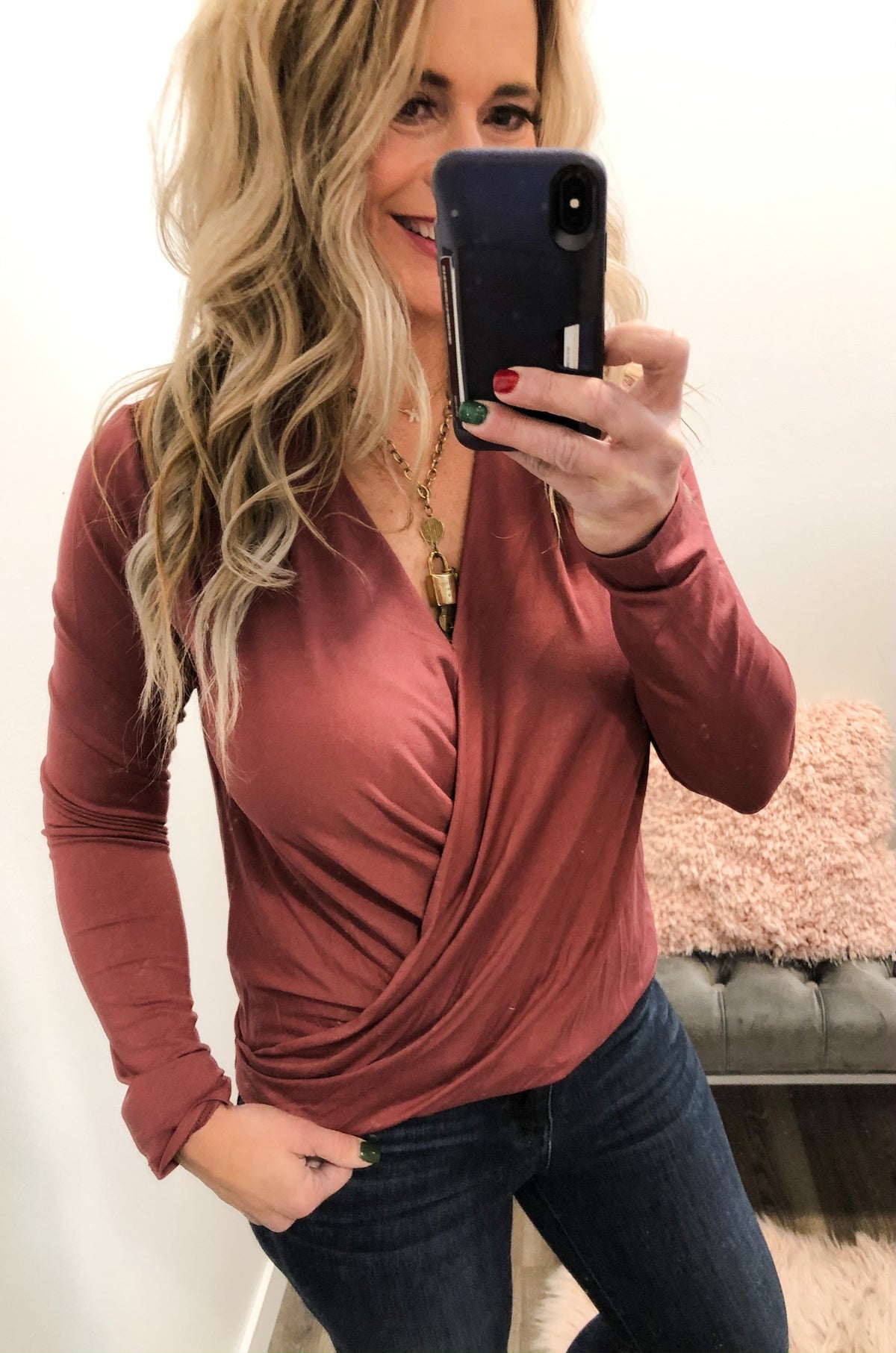 Cross Over Delight Bloused Hem Top Rose *Final Sale*