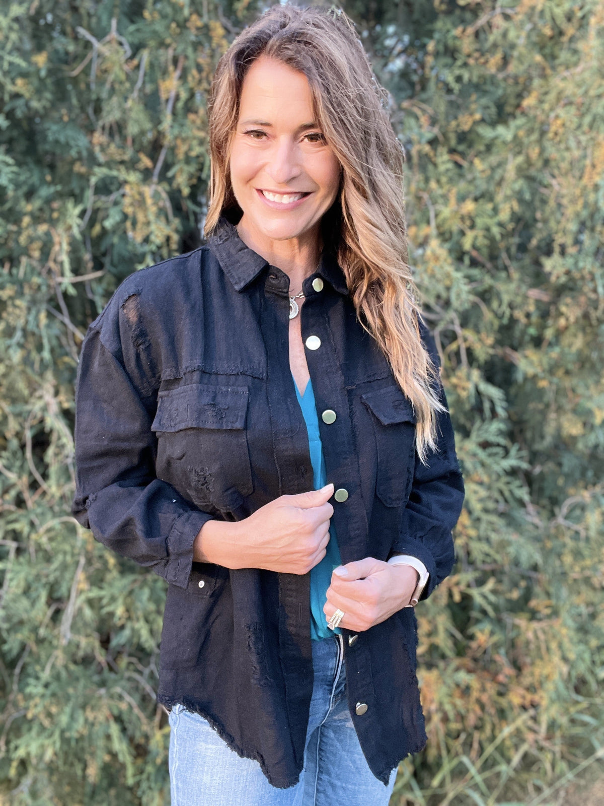Distracted Measures Distressed Shirt Jacket *Final Sale*