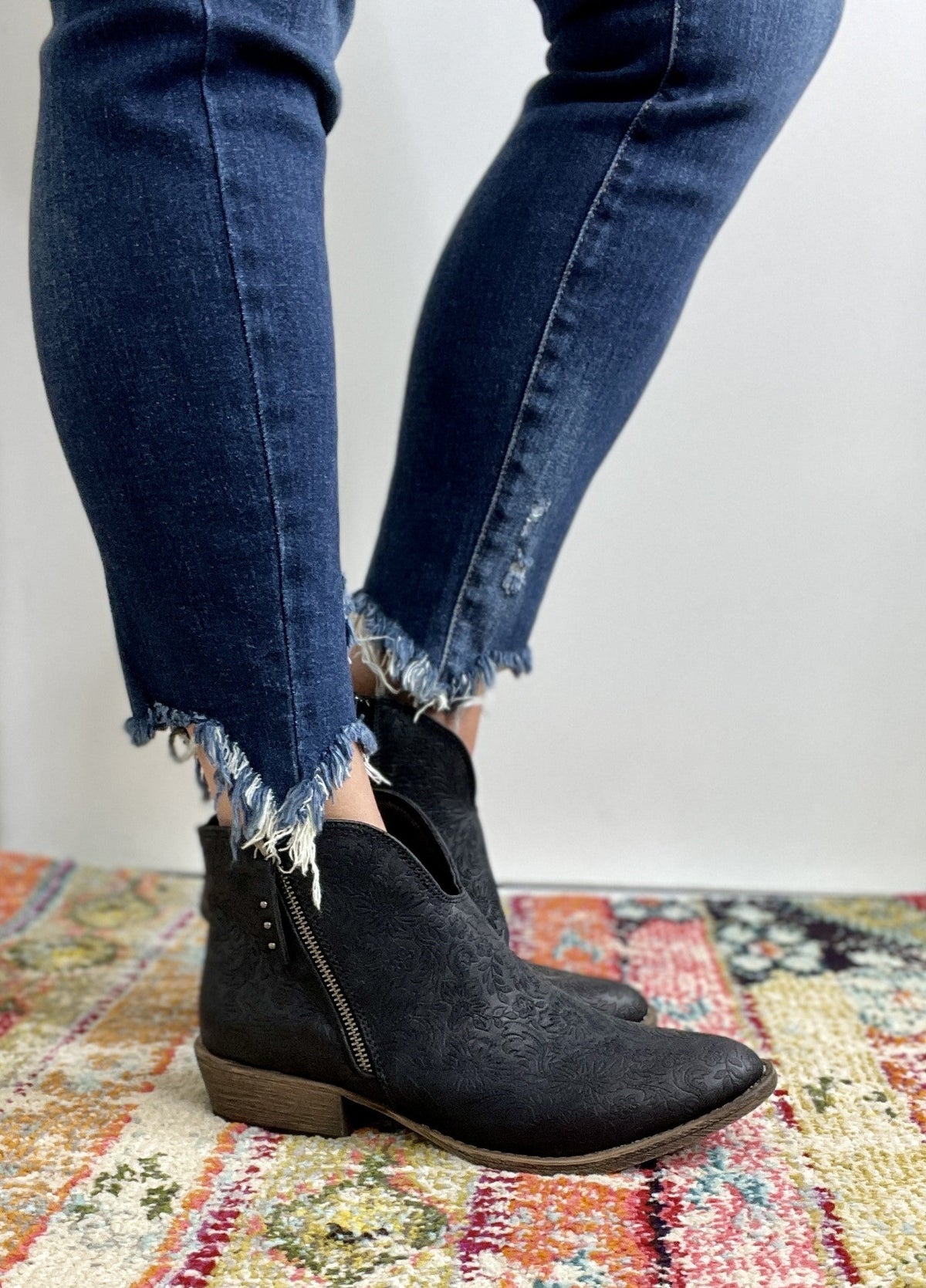 Very G Divine Tooled Booties In 2 Colors: Cream, Black *Final Sale*