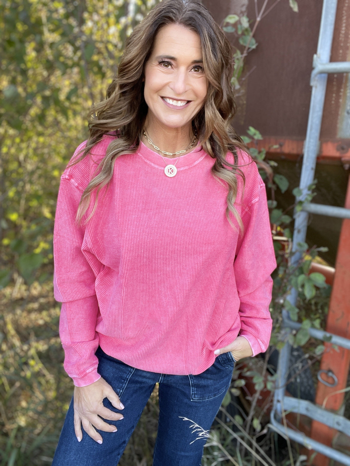 Snow Washed Essential Corded Crew Sweatshirt in Royal