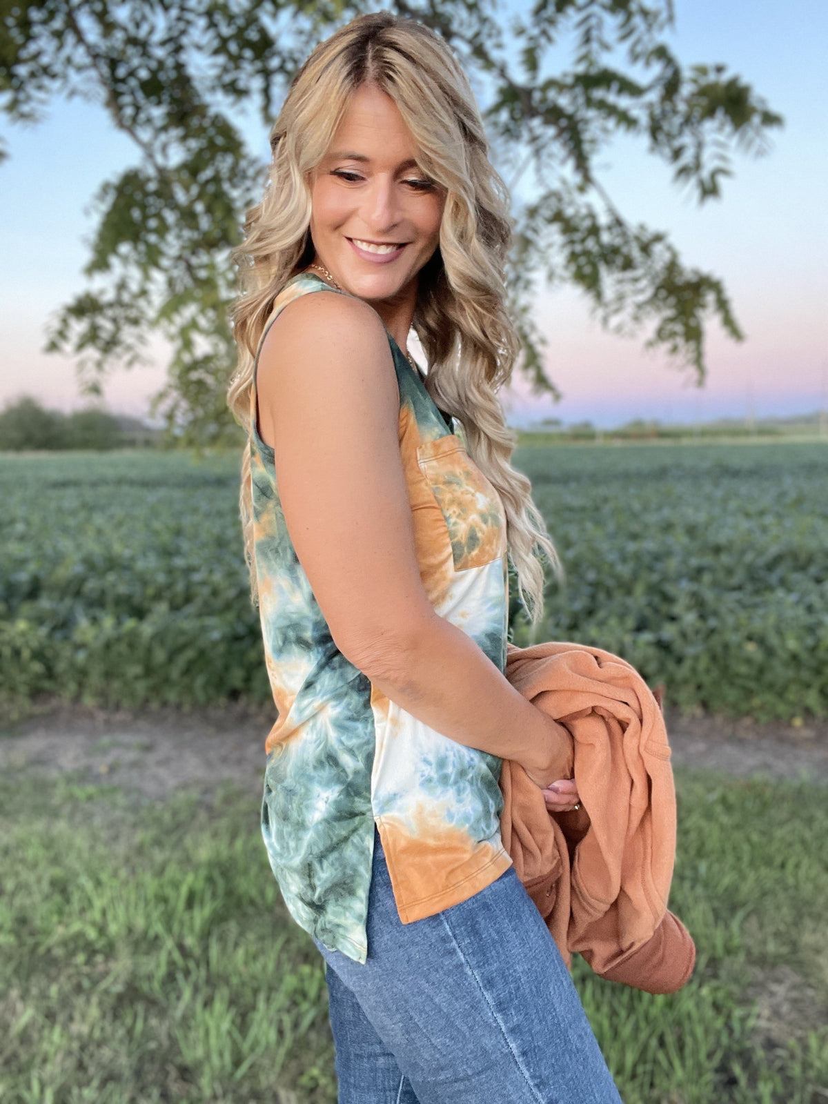 Swirl Dye Golden Sleeveless Top
