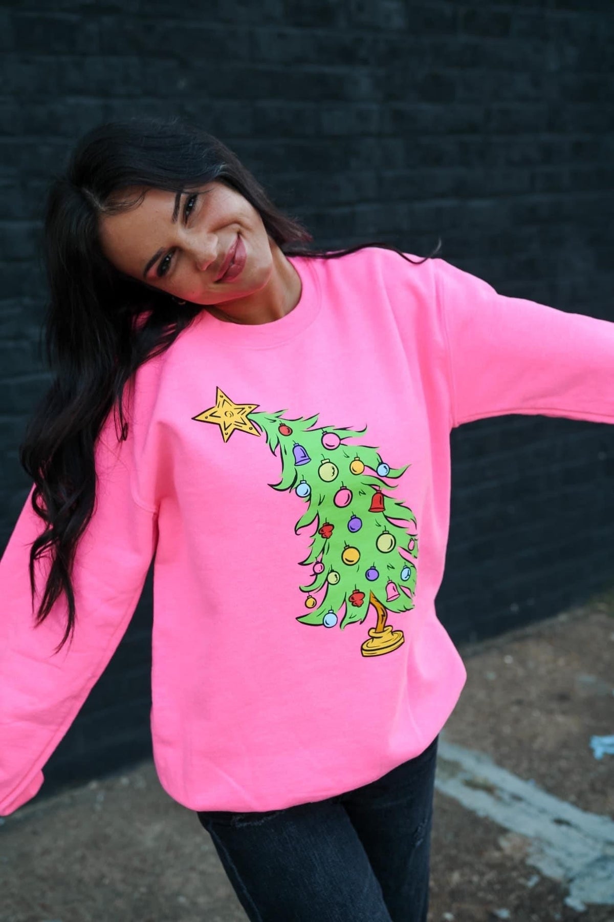 Hot Pink Christmas Tree Sweatshirt *Final Sale*