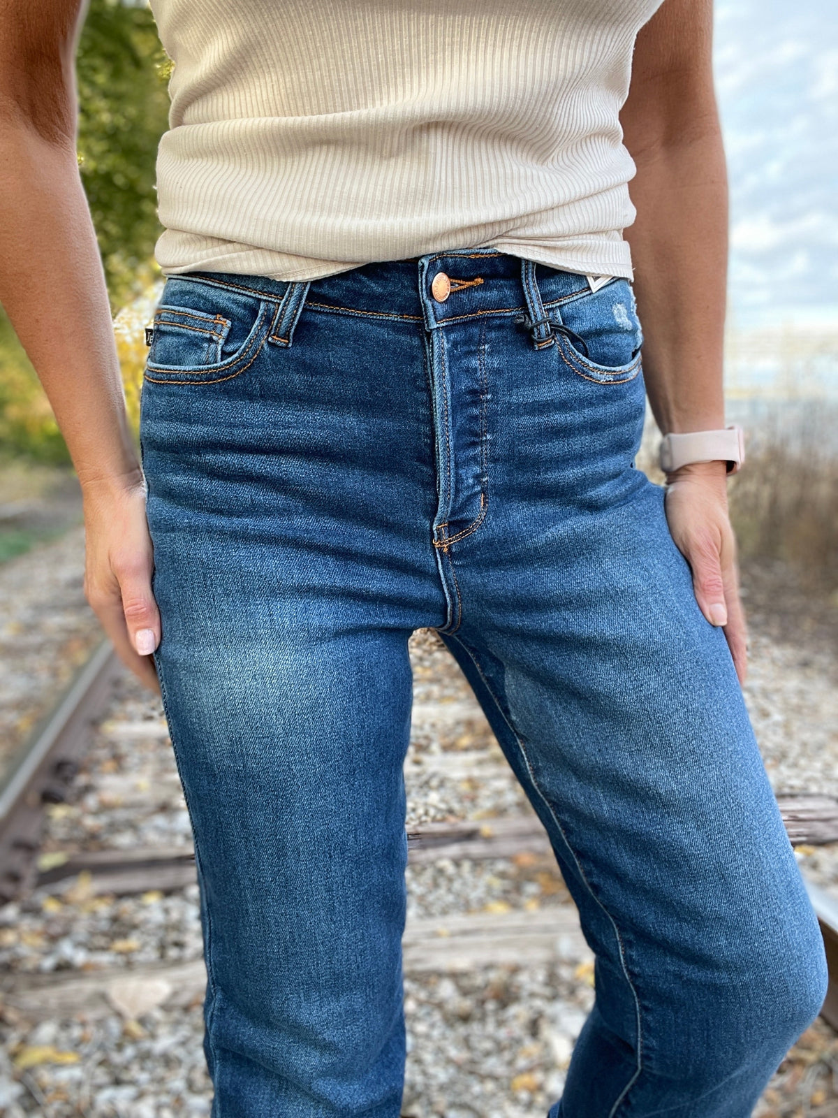 Pamela Judy Blue High Rise Button Fly Straight Jeans - duplicate