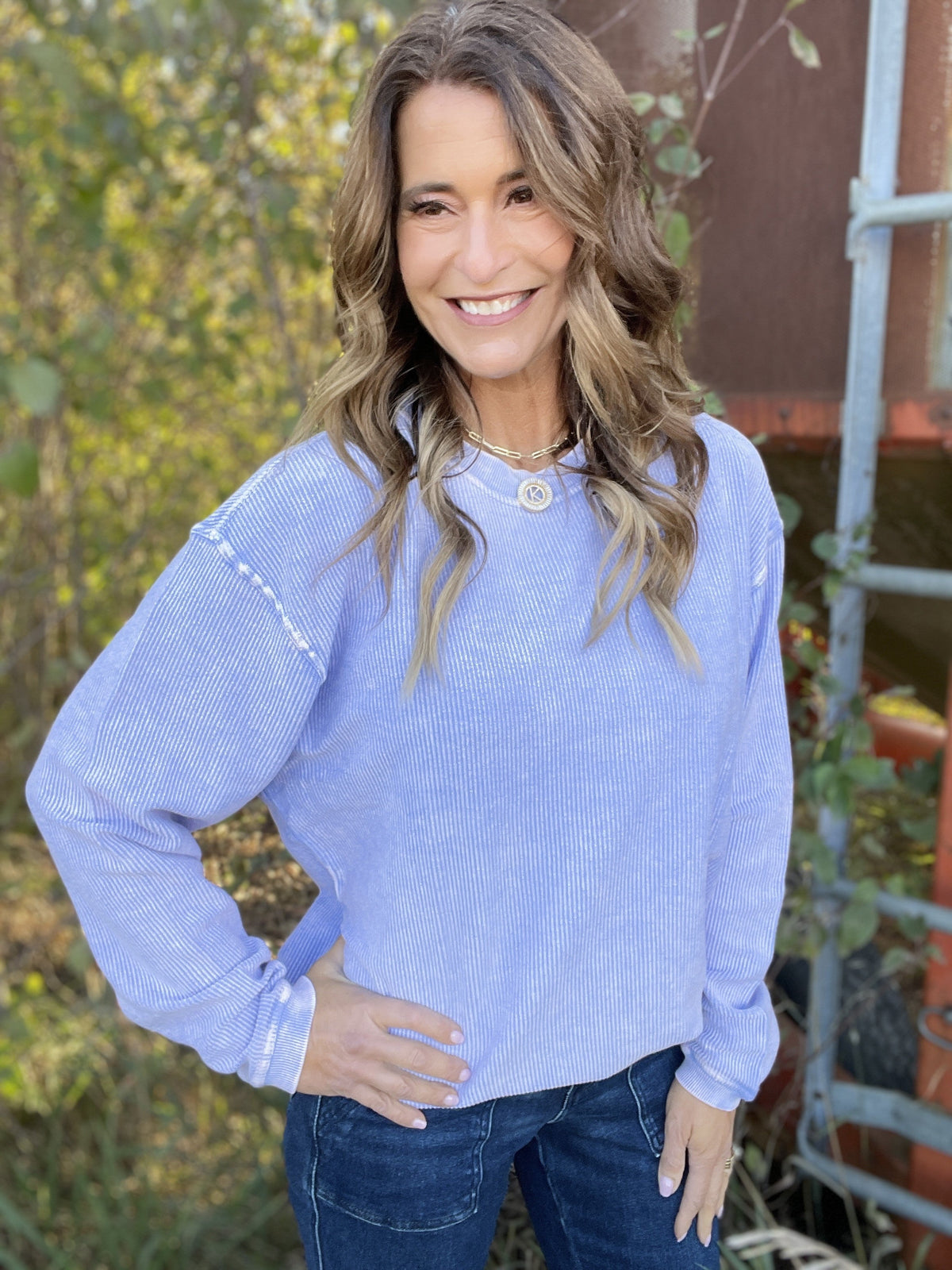 Snow Washed Essential Corded Crew Sweatshirt in Royal