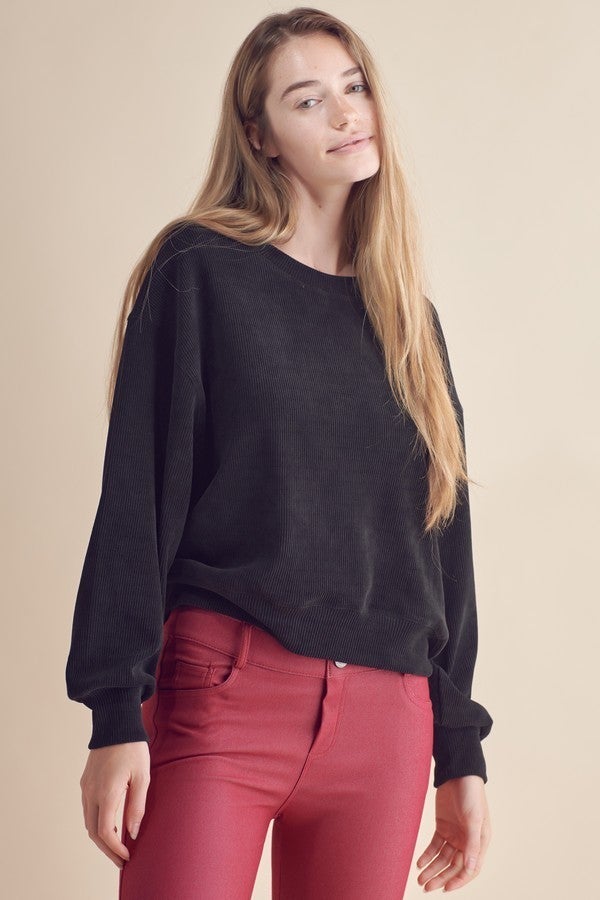 Ready To Go Ribbed Long Sleeve Top In Black *Final Sale*