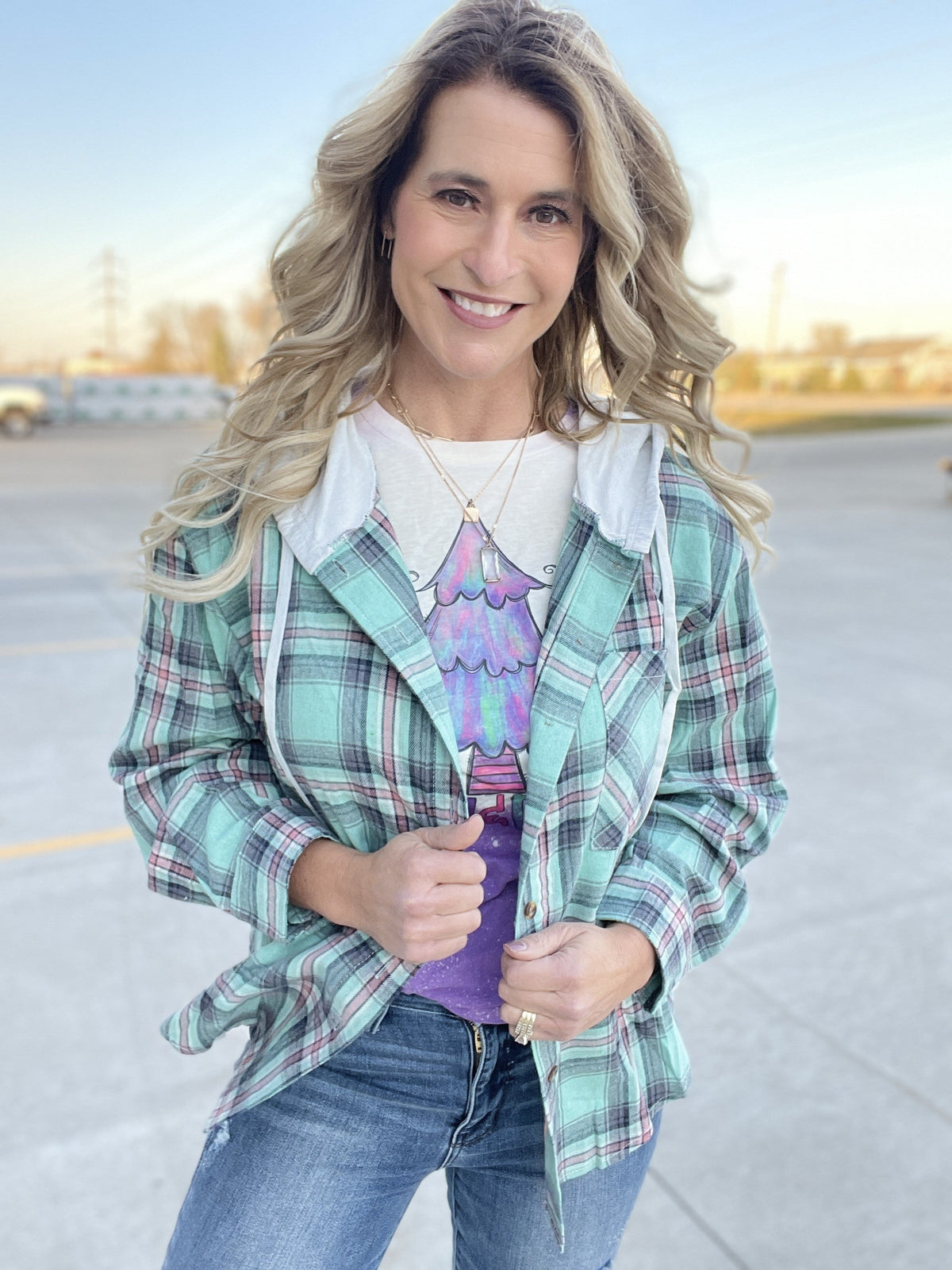 Vivian Plaid Hoodie Shacket In Multiple Colors