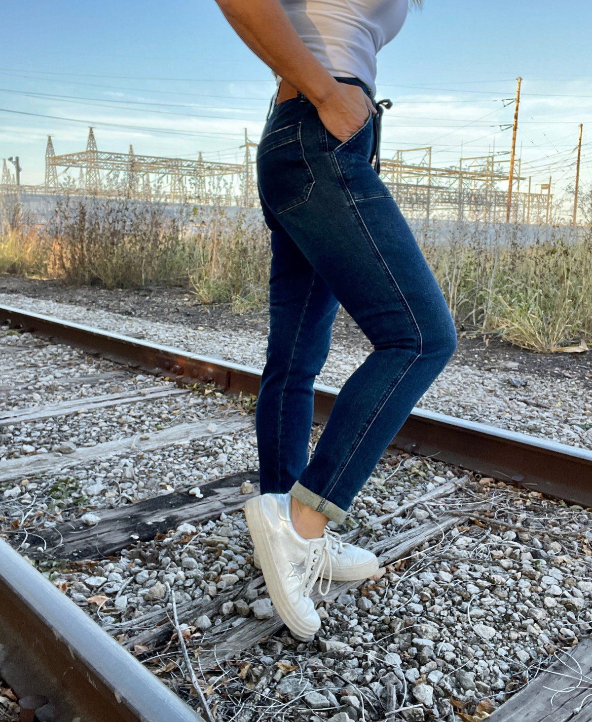 Judy Blue Ellie Denim Joggers in Dark Wash