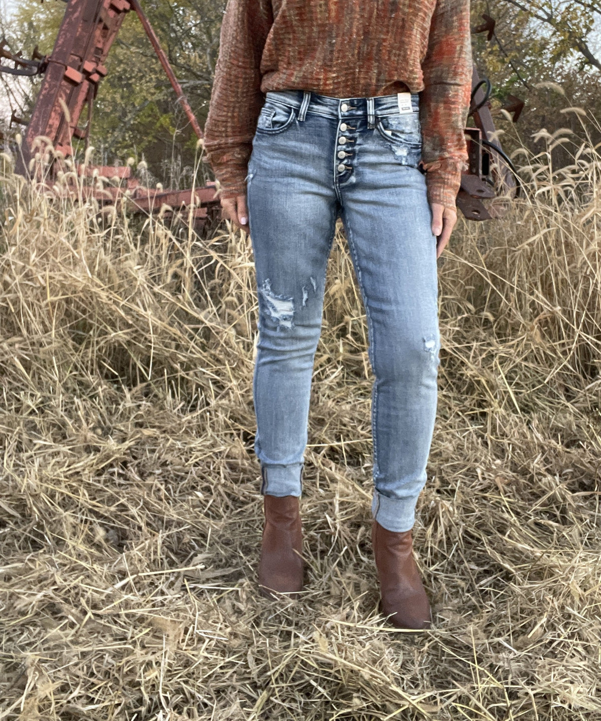 Judy Blue Kepra Button Front Distressed Cuffed Boyfriend Jean 396 *Final Sale*