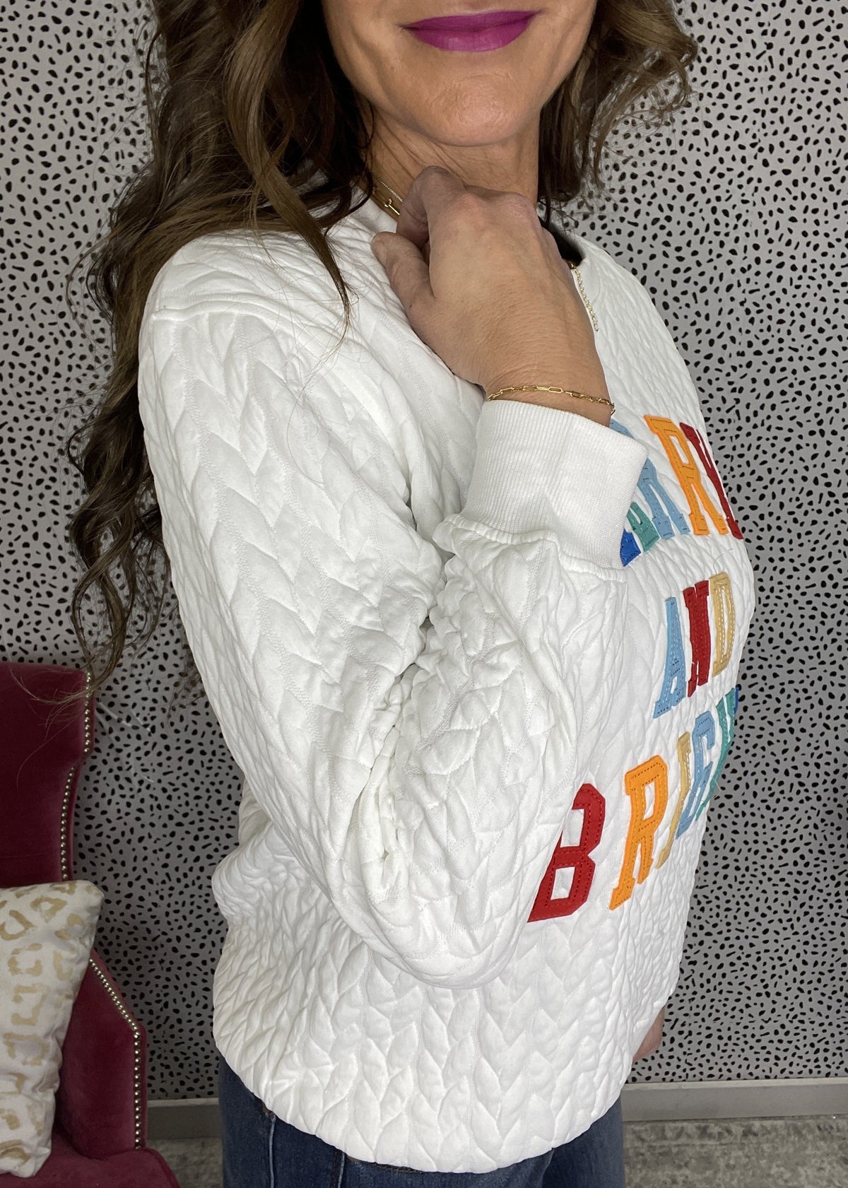 Merry And Bright Cable Knit Pullover Sweatshirt