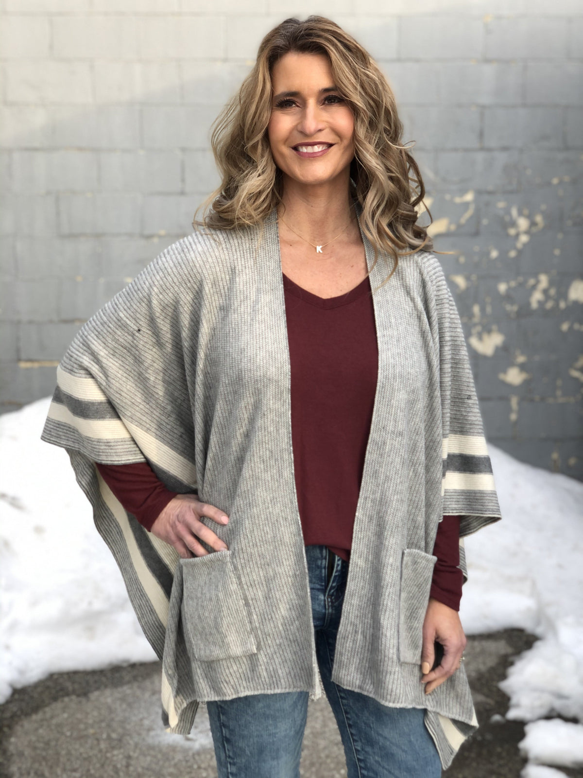 Stripe Easy Grey Poncho *Final Sale*