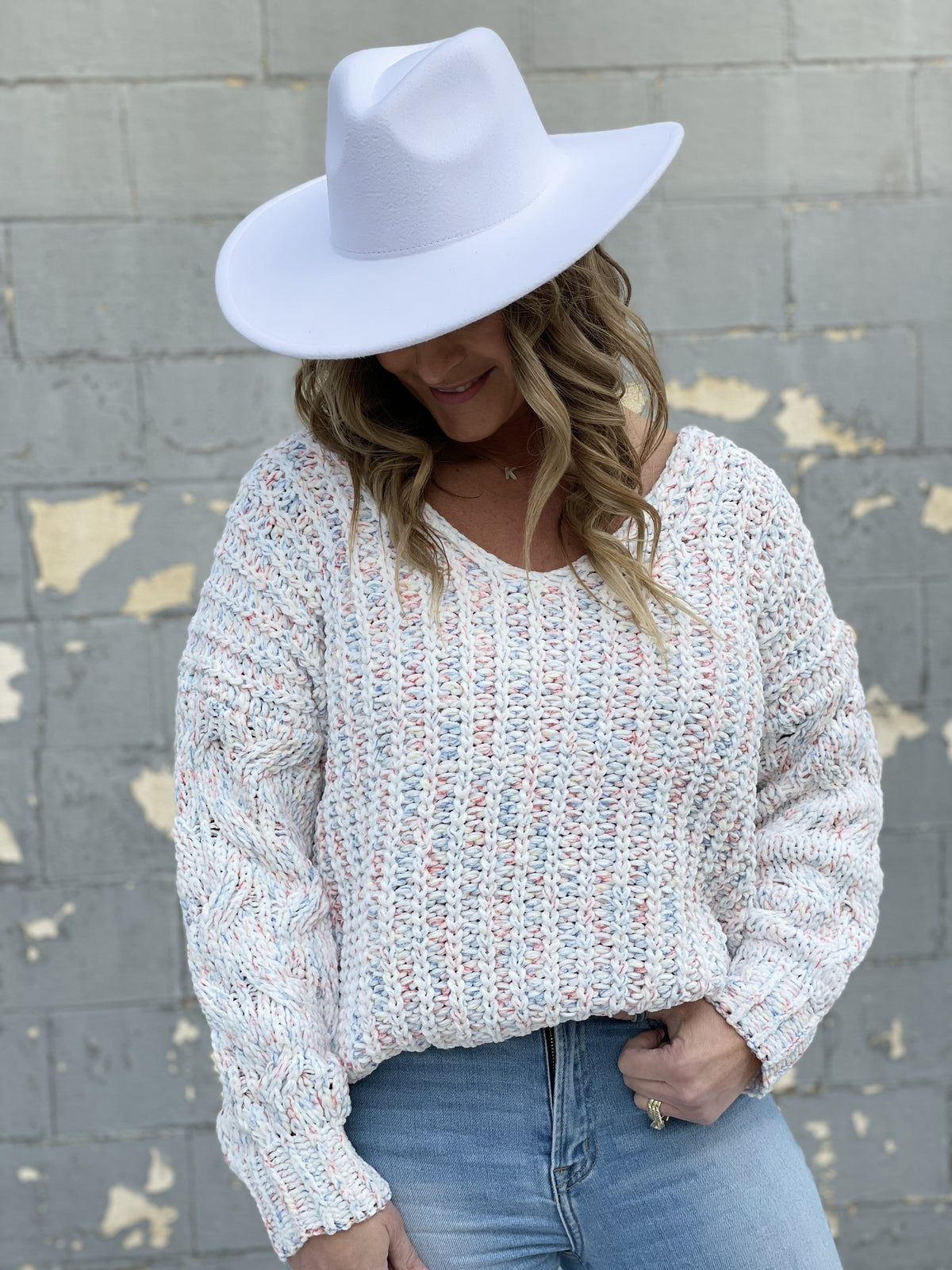 Pol Crazy For You Sweater In 3 Colors: Ivory, Pink, Green *Final Sale*