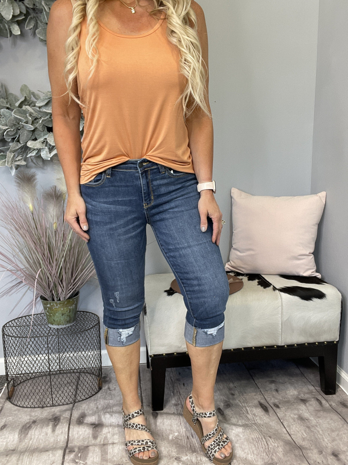 Judy Blue Rose Cuffed Capri Jean 250D *Final Sale*