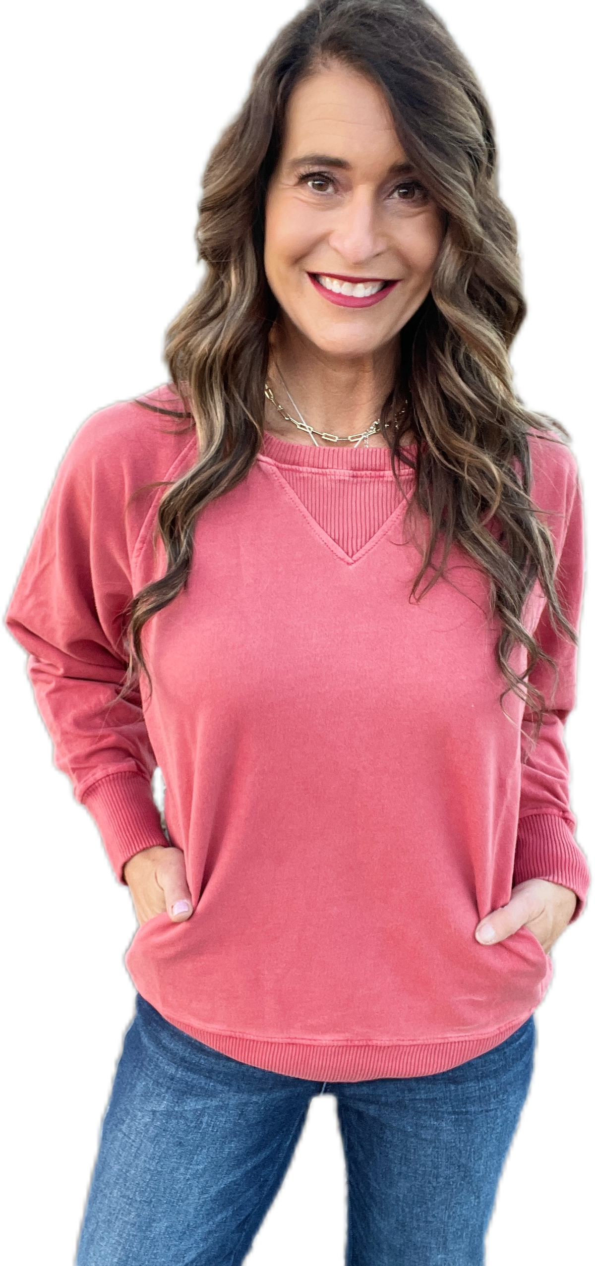 Cloud Wash Weekender Pullover With Pockets In Red *Final Sale*