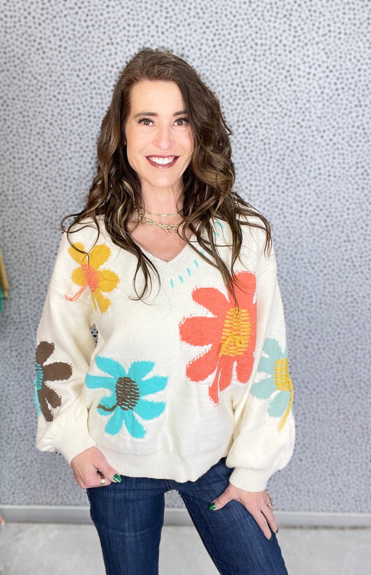 POL Groovy Bloom Balloon Sleeve Floral Sweater In 2 Colors *Final Sale*