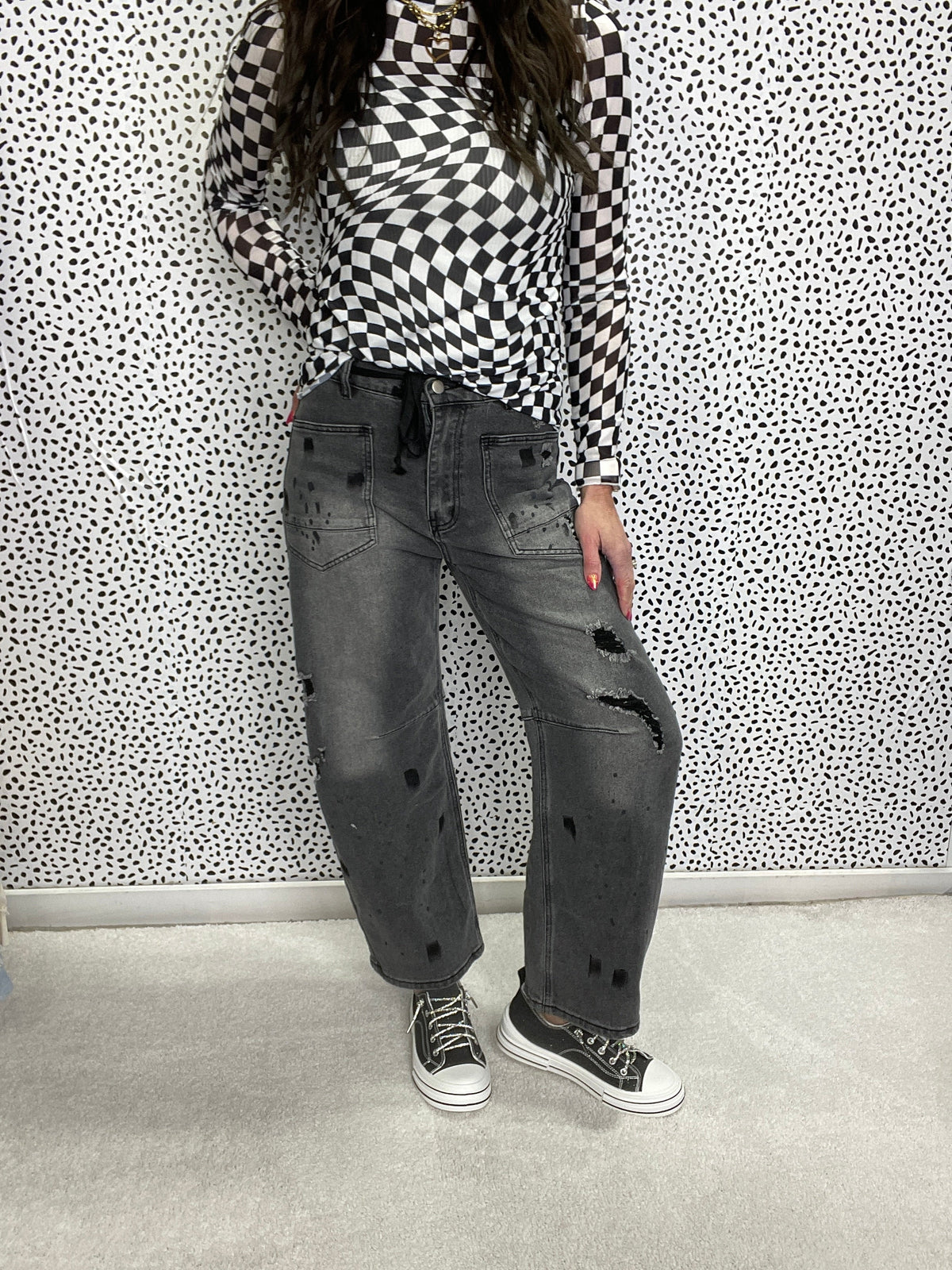 Lainey Washed Distressed Barrel Jeans 693 In 3 Colors