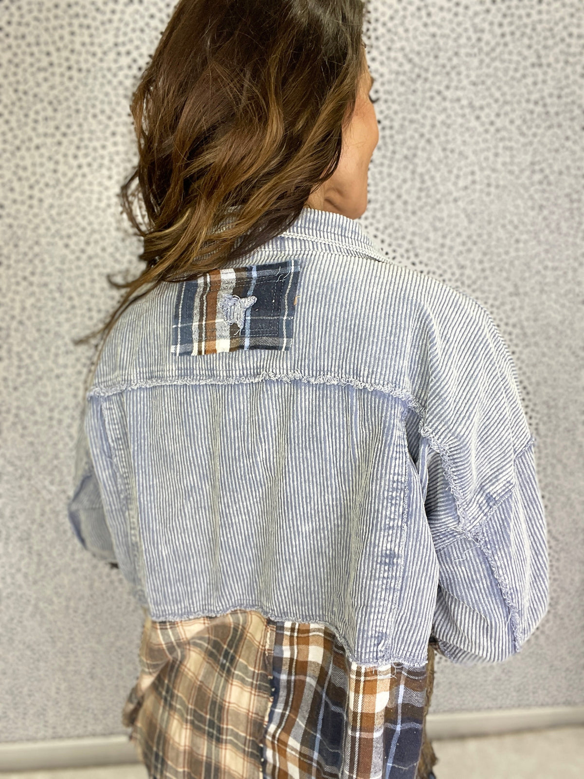 Oli & Hali Be Wild Washed Denim Plaid Color Block Jacket In 2 Colors